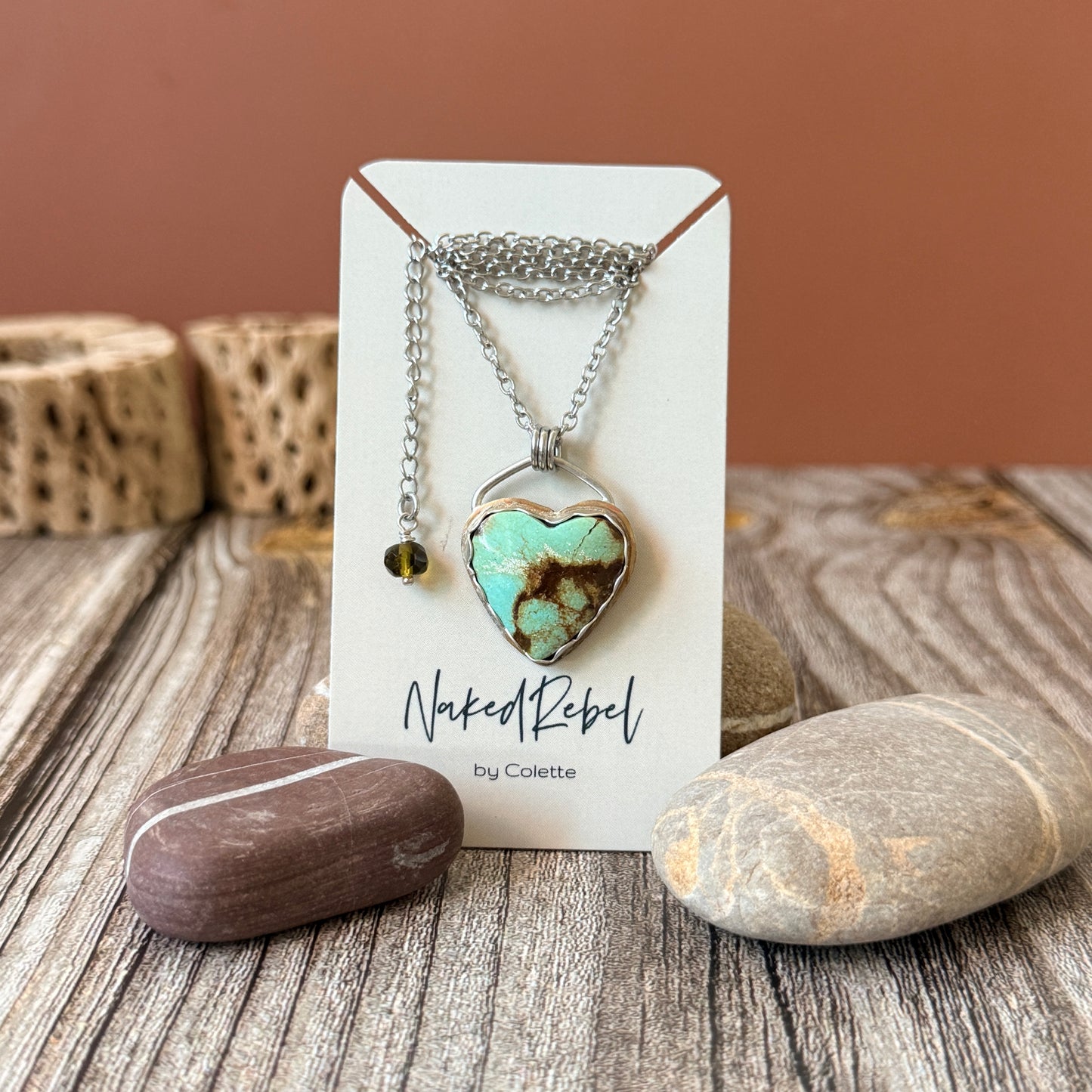 Turquoise Heart Necklace: Reversible with Rose on flip side, Sterling Silver