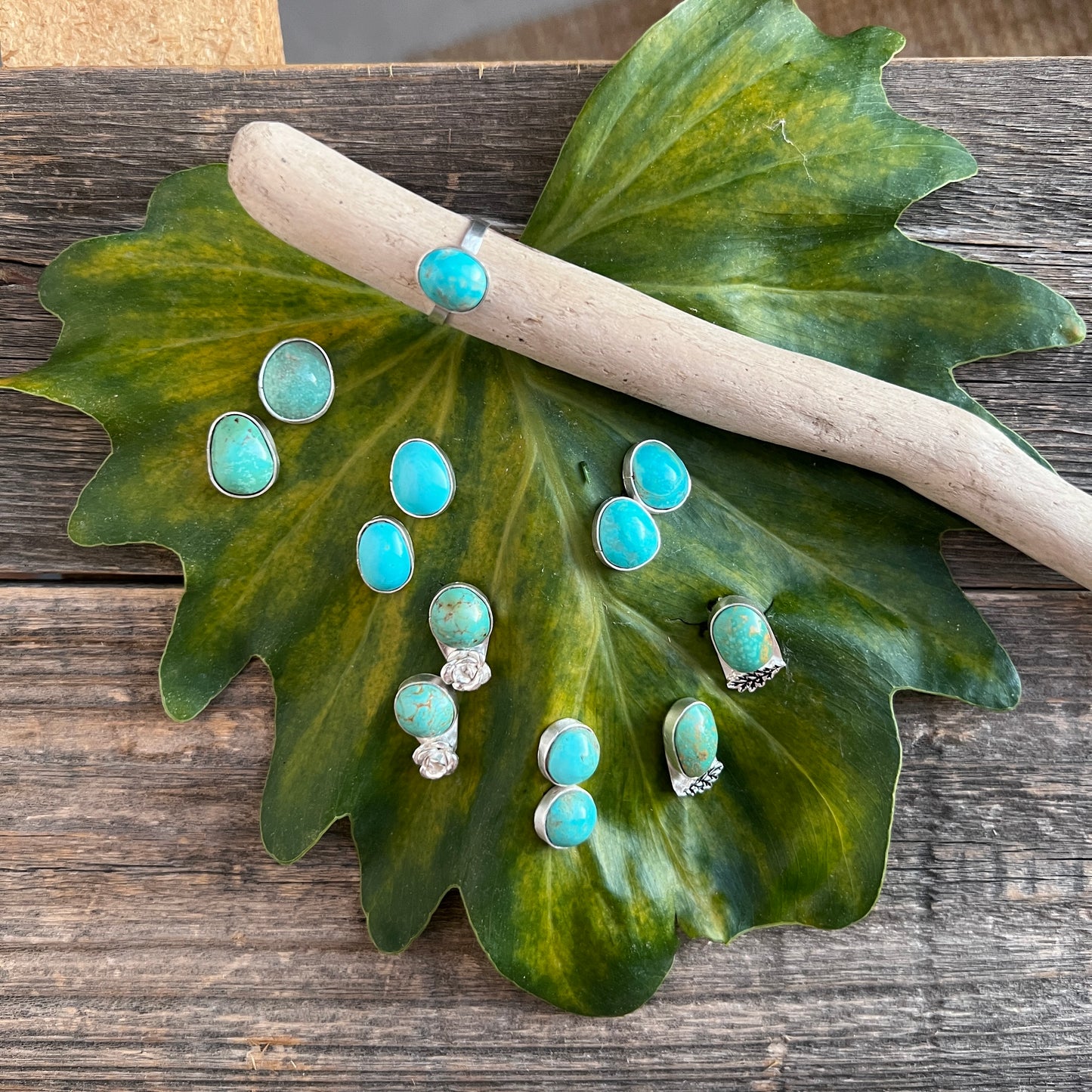 Kingman turquoise minimalist stud earrings: Sterling Silver