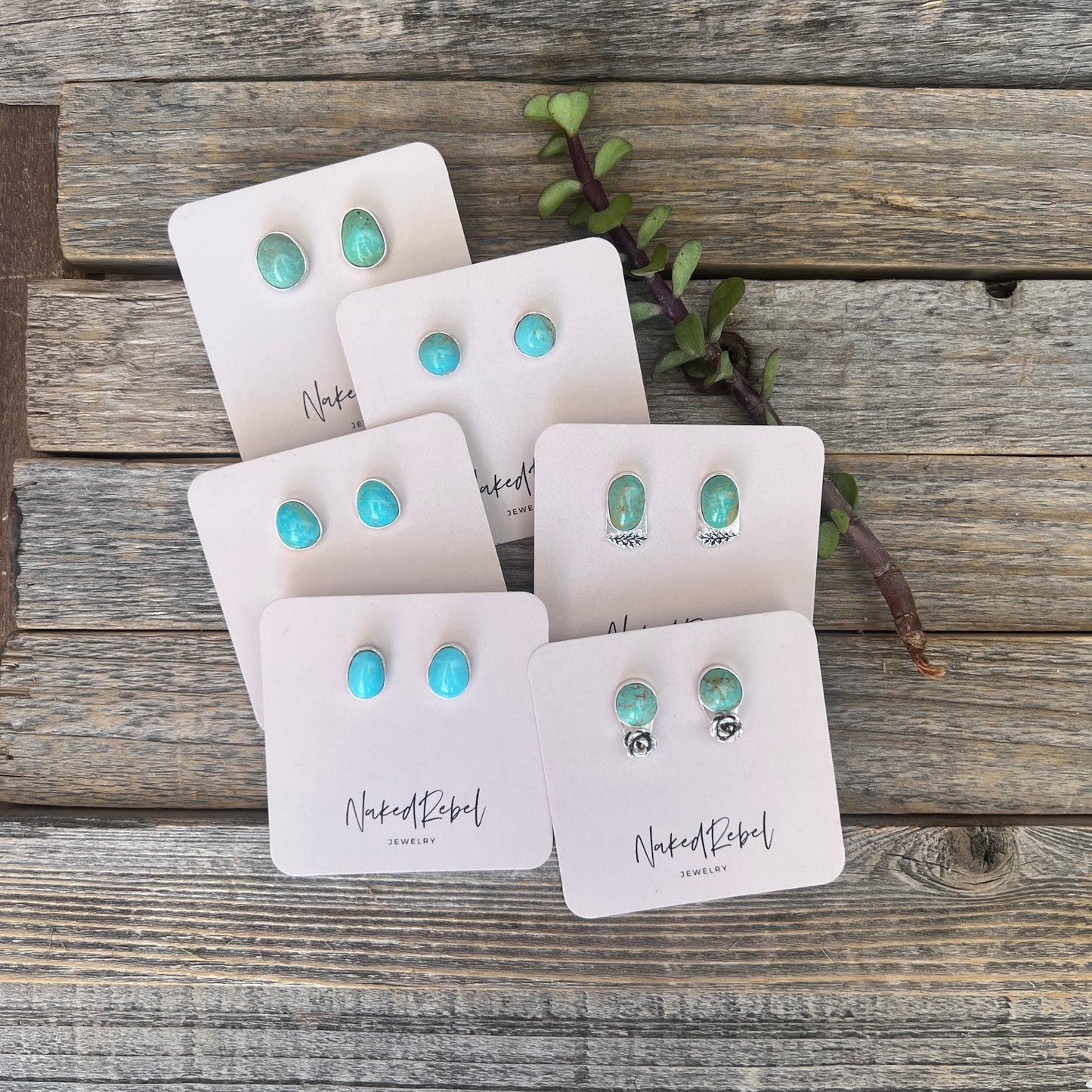 Kingman turquoise minimalist stud earrings: Sterling Silver