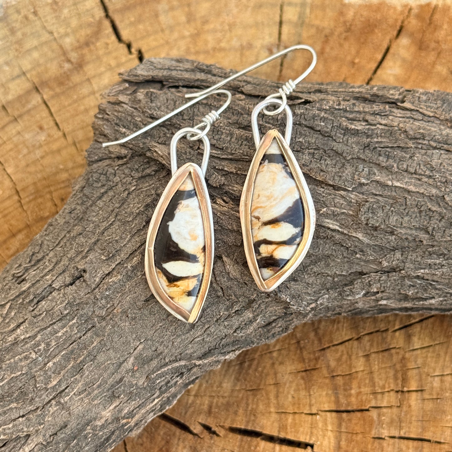 Fossil Peanut Wood mixed metal dangle earrings