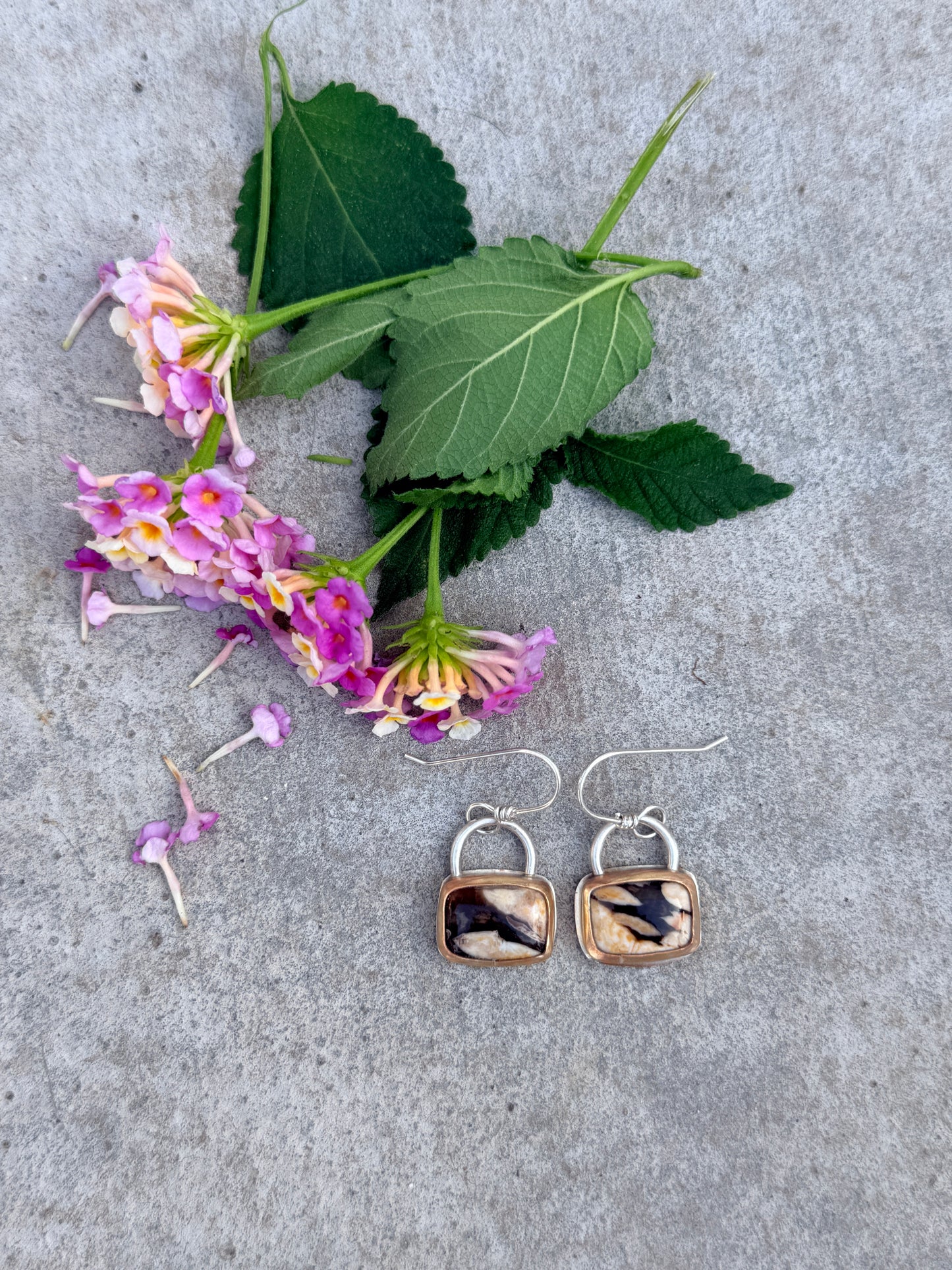 Fossil Peanut Wood mixed metal rectangle earrings