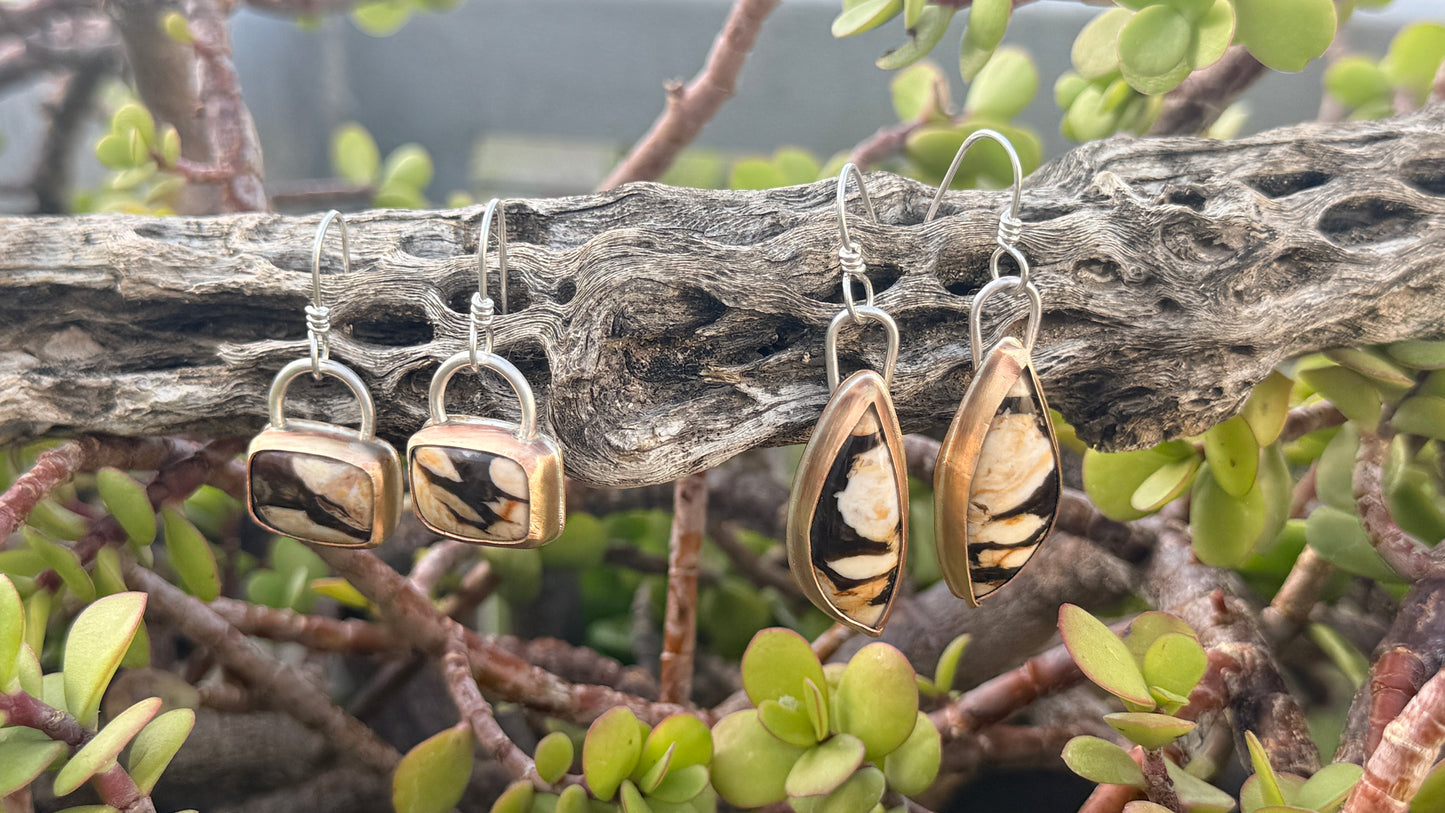 Fossil Peanut Wood mixed metal rectangle earrings