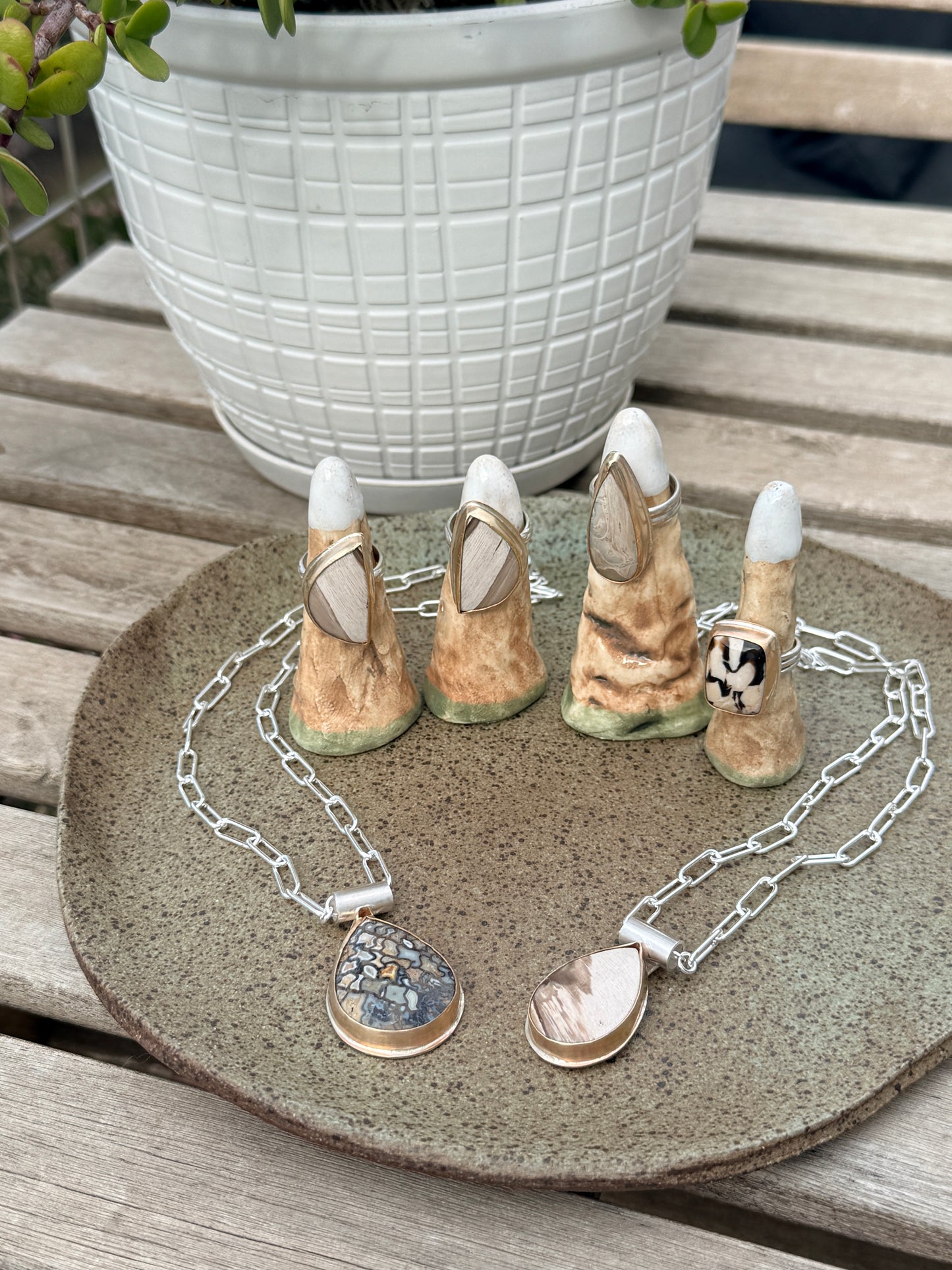 Smokey Petrified Wood teardrop shaped pendant, Sterling Silver Necklace