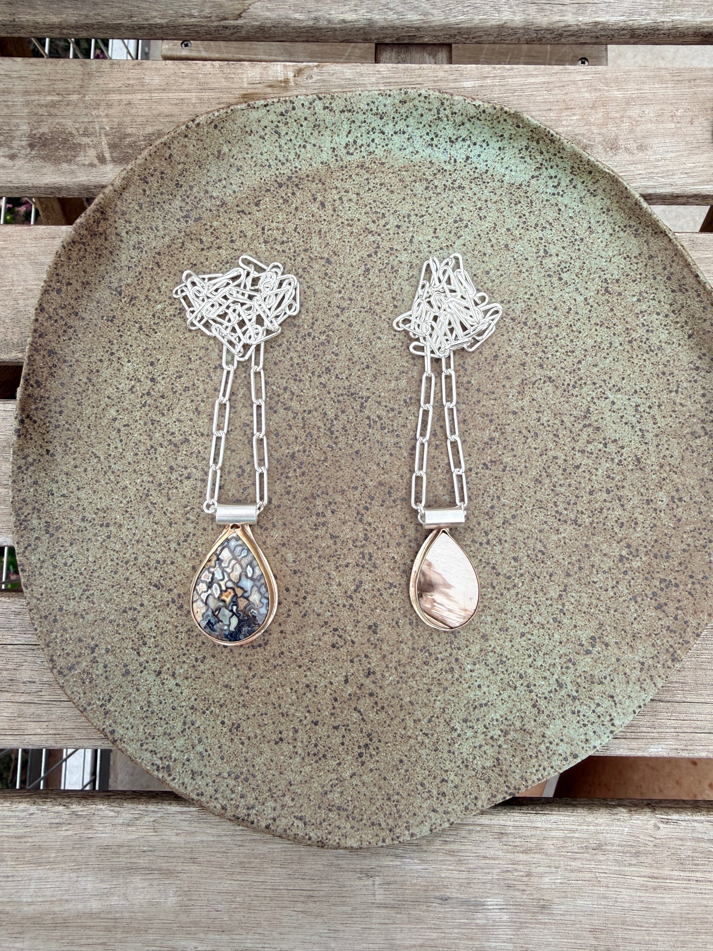Smokey Petrified Wood teardrop shaped pendant, Sterling Silver Necklace