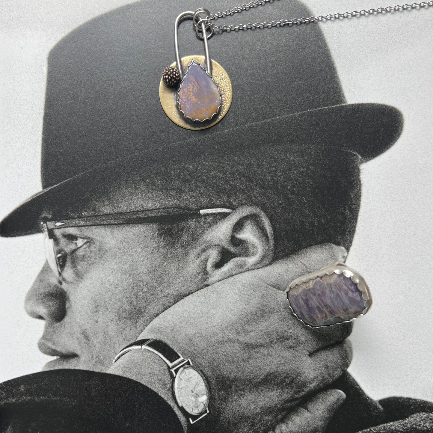 Burro Creek Jasper Mixed Metal Pendant Necklace