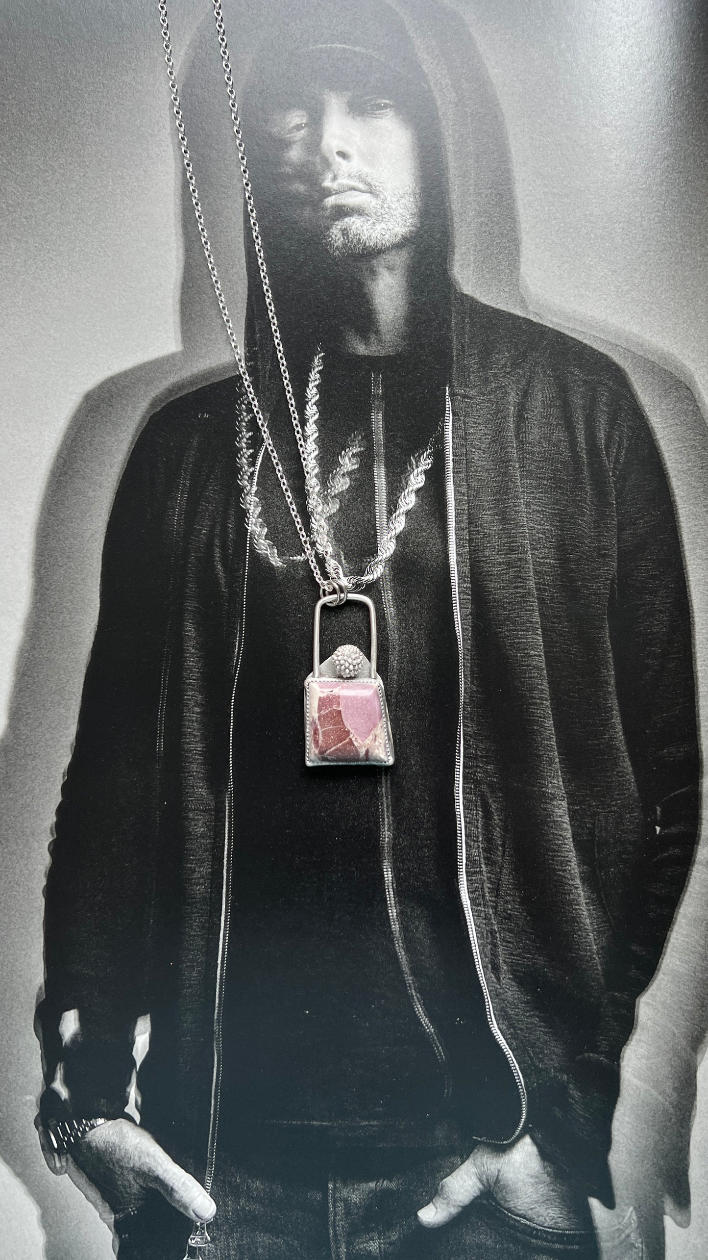 Square cut Burro Creek Jasper necklace: Sterling Silver