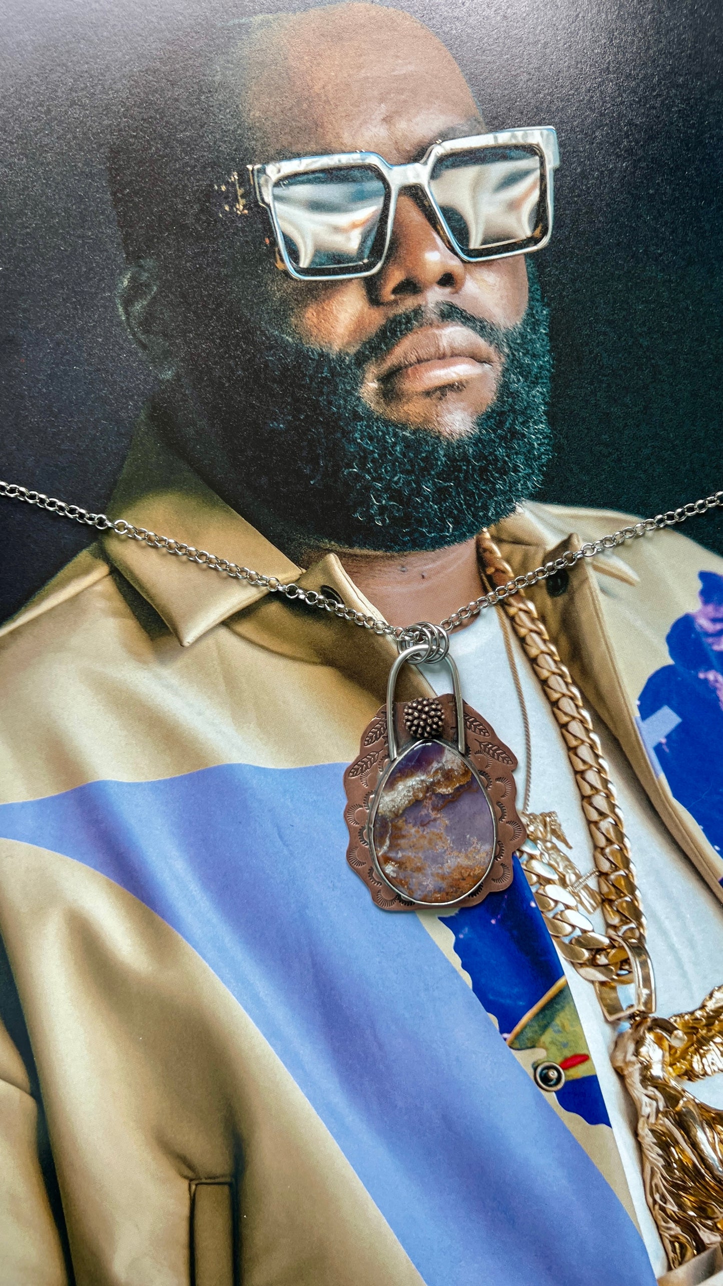 Purple Burro Creek Jasper bold mixed metal necklace