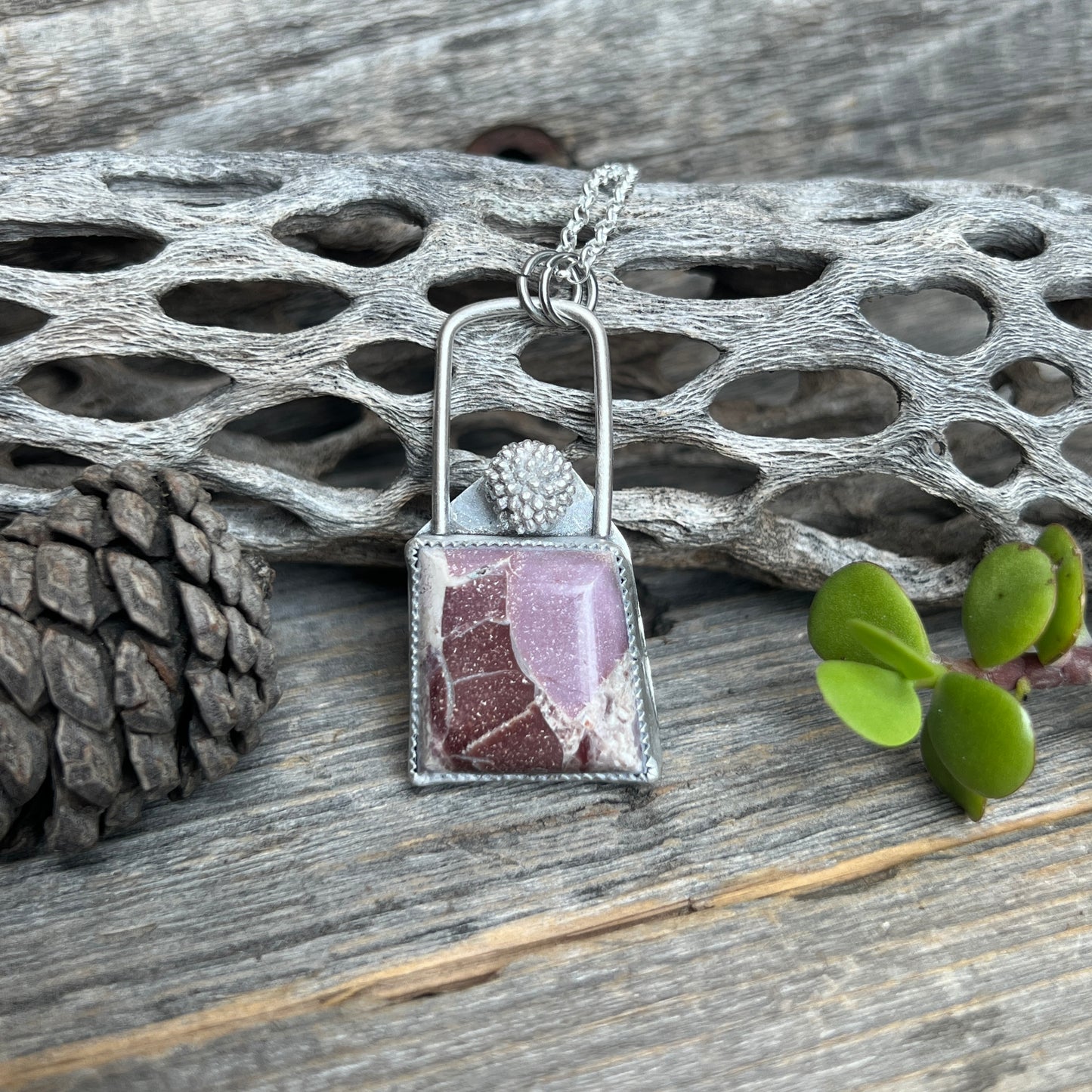 Square cut Burro Creek Jasper necklace: Sterling Silver