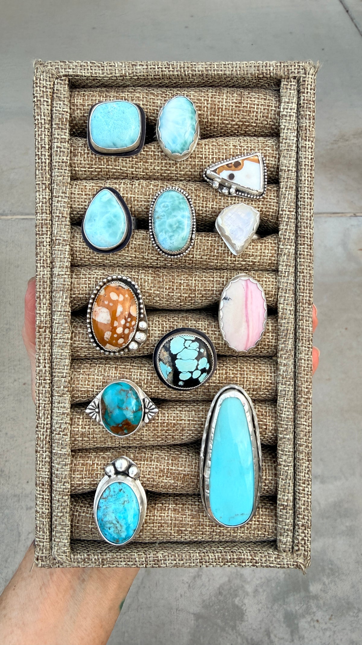 Larimar large square sterling silver ring, handmade Size 9