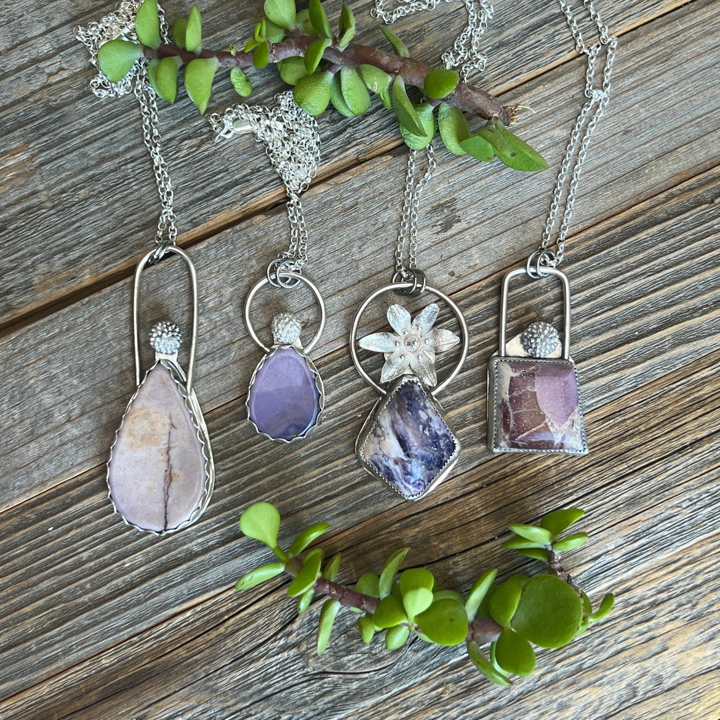 Lavender Burro Creek Jasper teardrop necklace: Sterling Silver