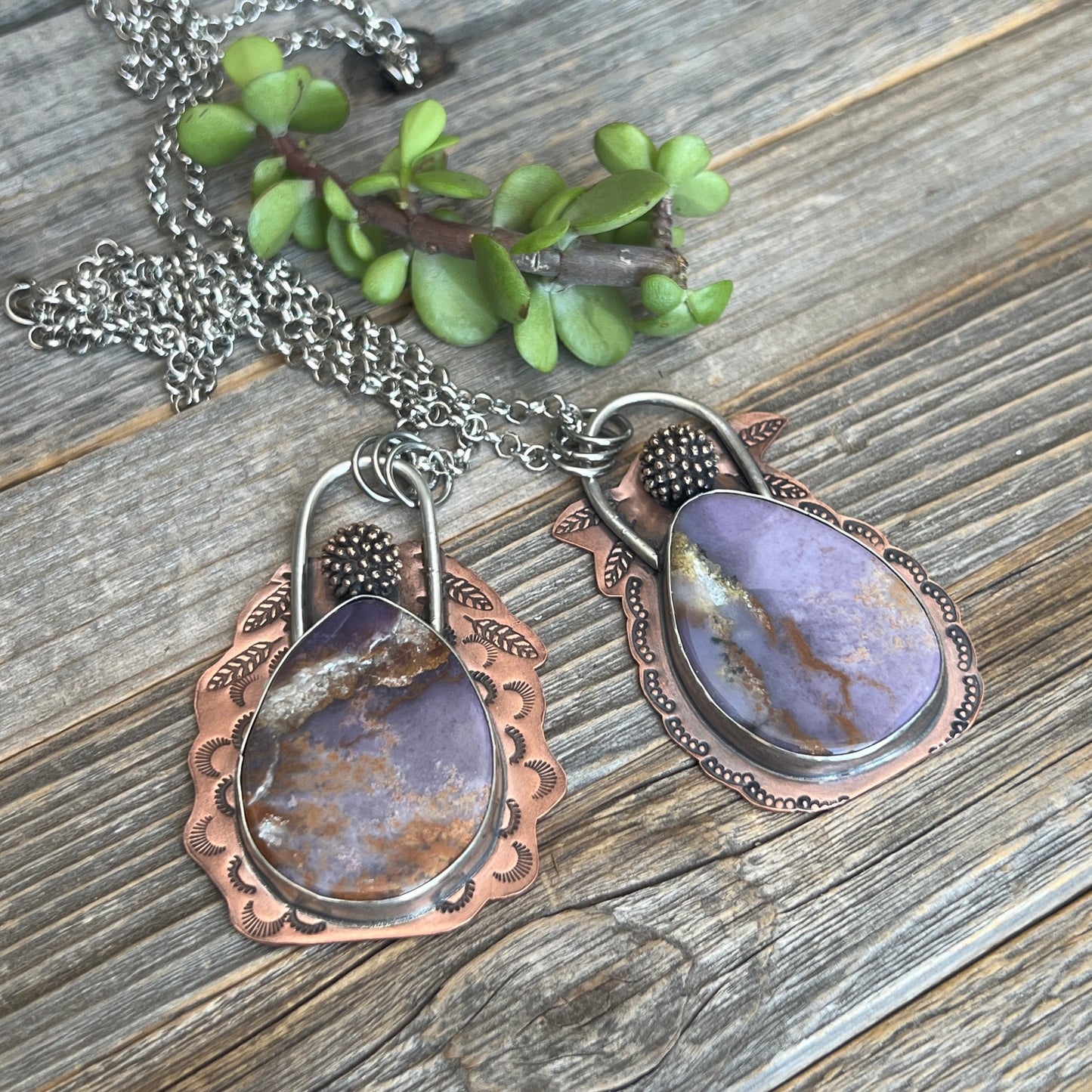 Purple Burro Creek Jasper bold mixed metal necklace