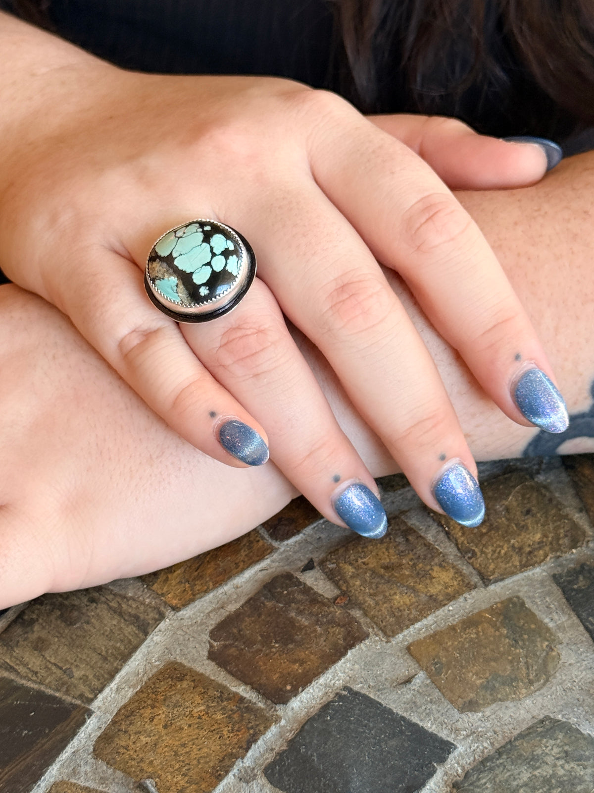 Hubei turquoise round Sterling Silver ring, Handmade Size 8.5