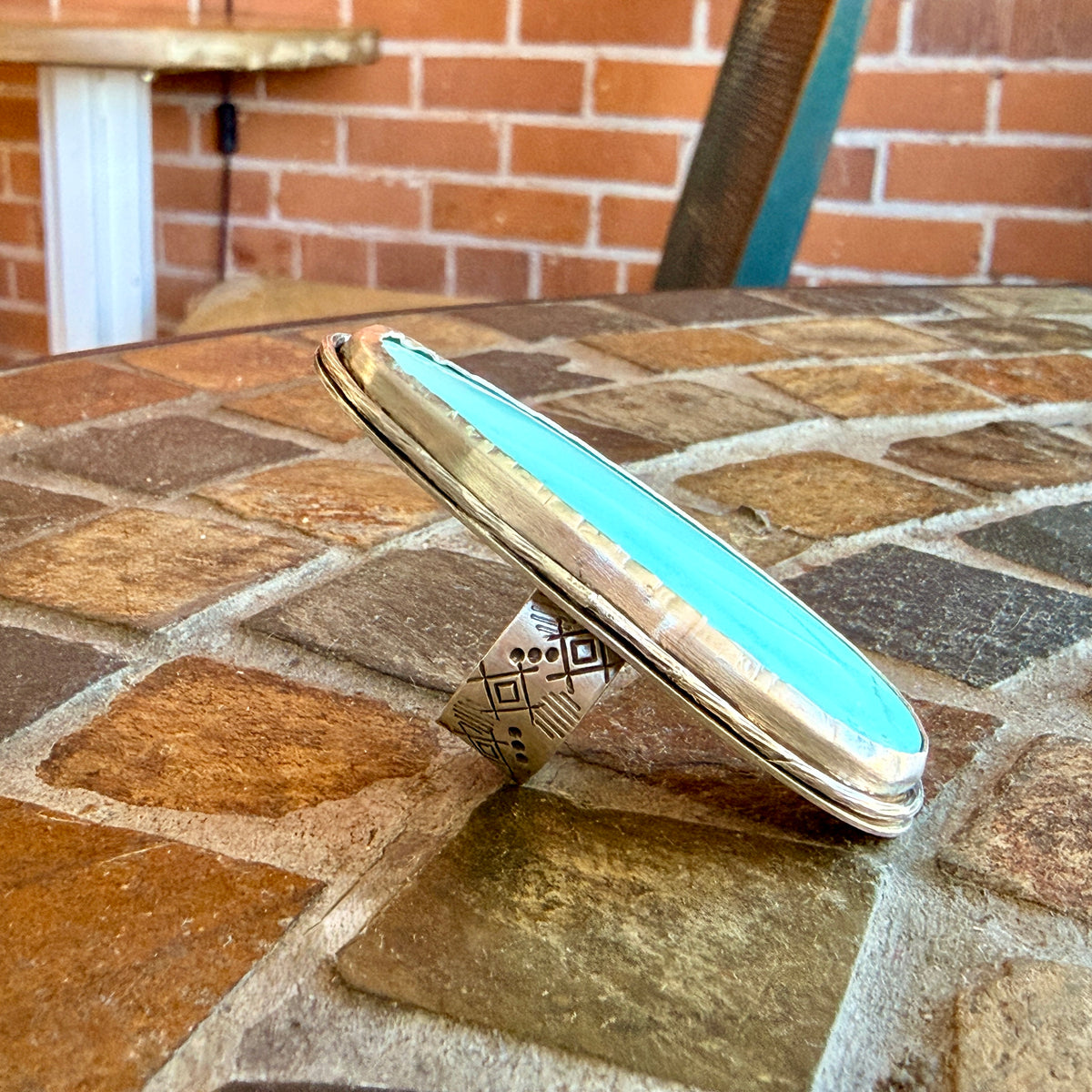 Tyrone turquoise large Sterling Silver statement ring, Handmade Size 7
