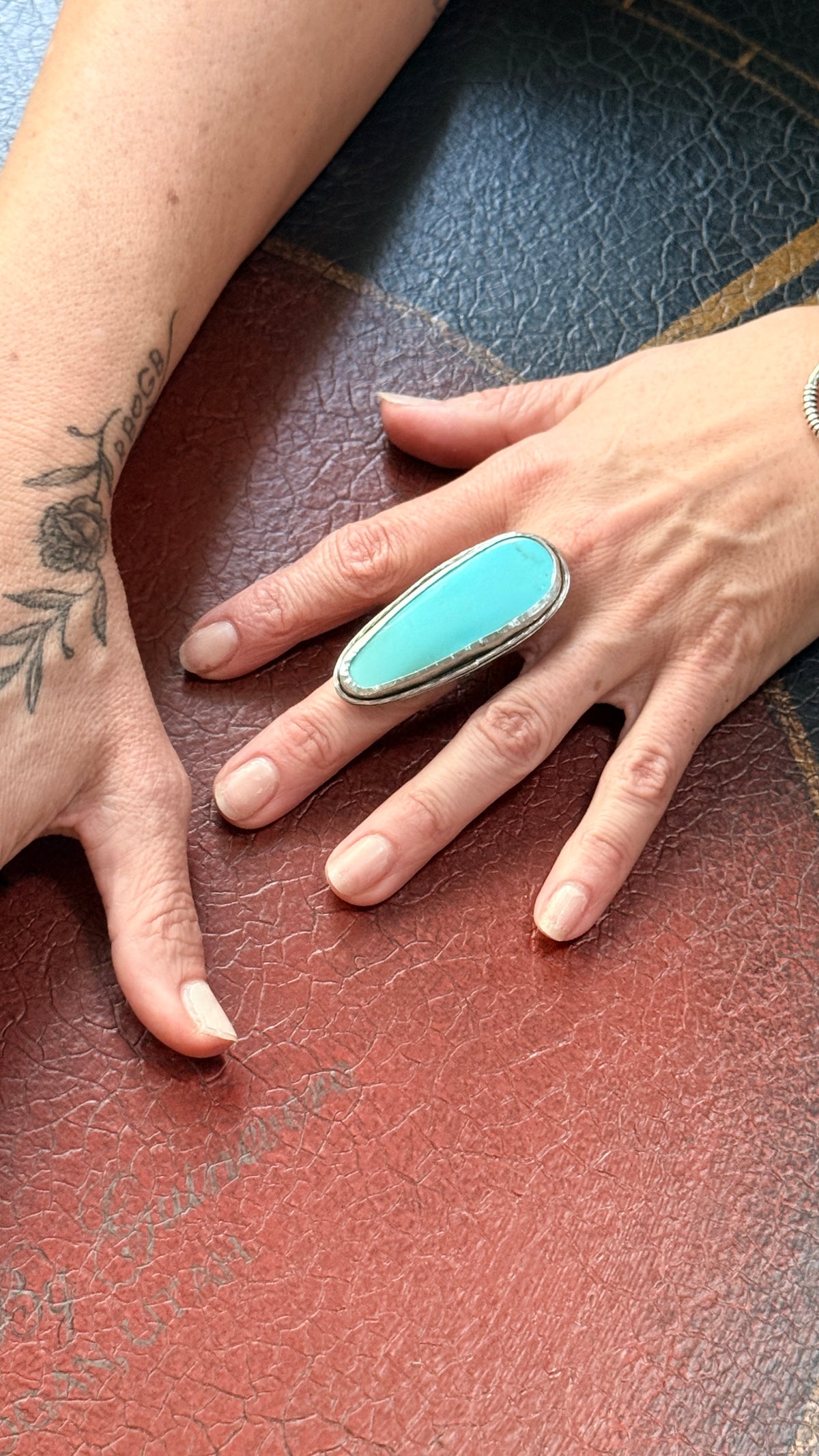 Tyrone turquoise large Sterling Silver statement ring, Handmade Size 7