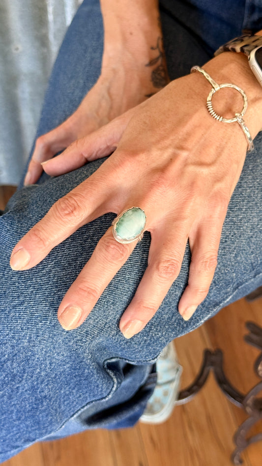 Larimar sterling silver ring, handmade Size 7