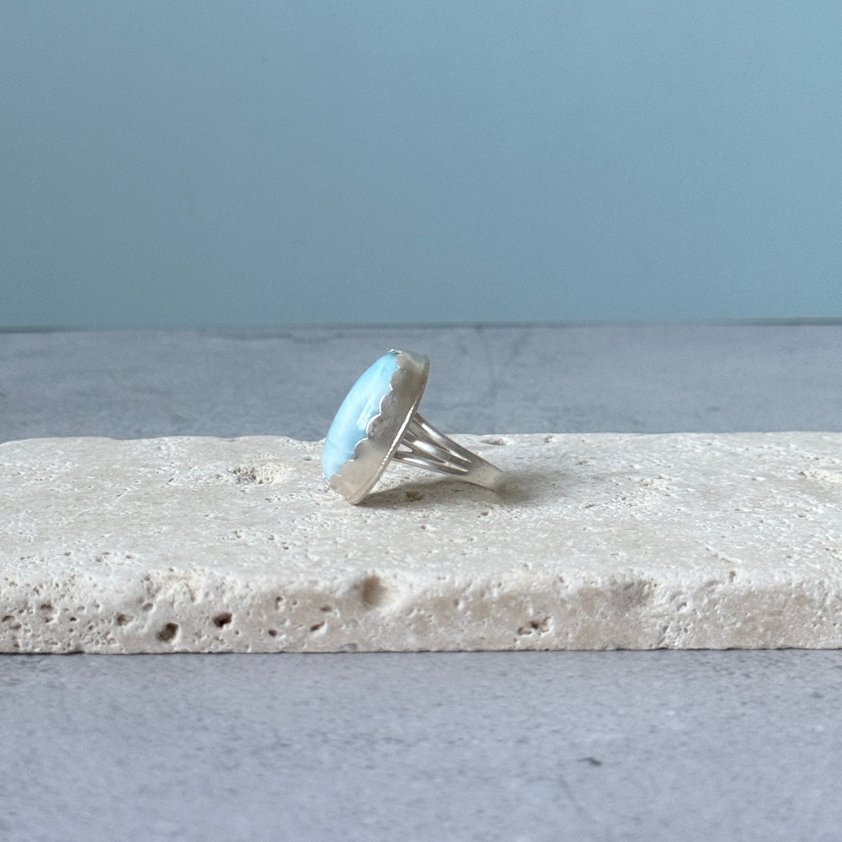 Larimar sterling silver ring, handmade Size 7