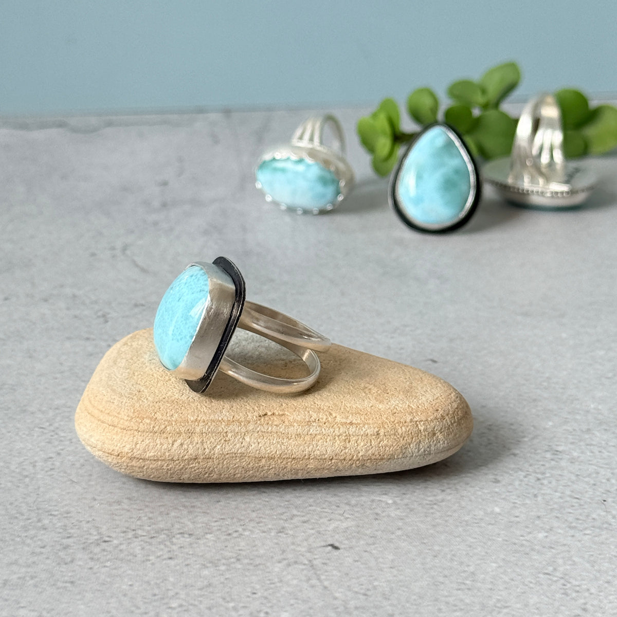 Larimar large square sterling silver ring, handmade Size 9