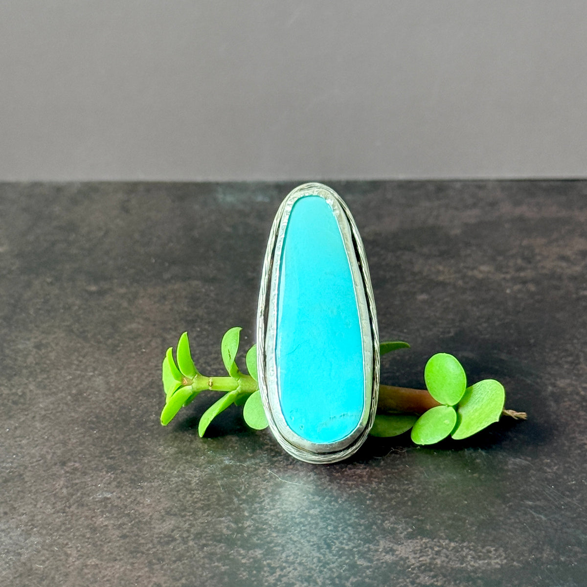 Tyrone turquoise large Sterling Silver statement ring, Handmade Size 7