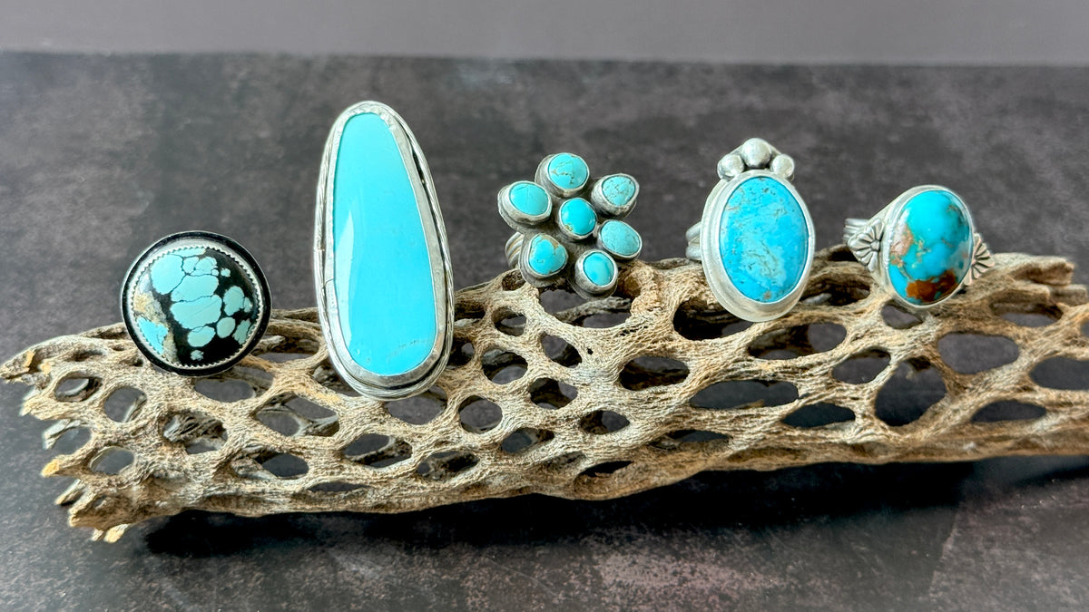 Tyrone turquoise large Sterling Silver statement ring, Handmade Size 7