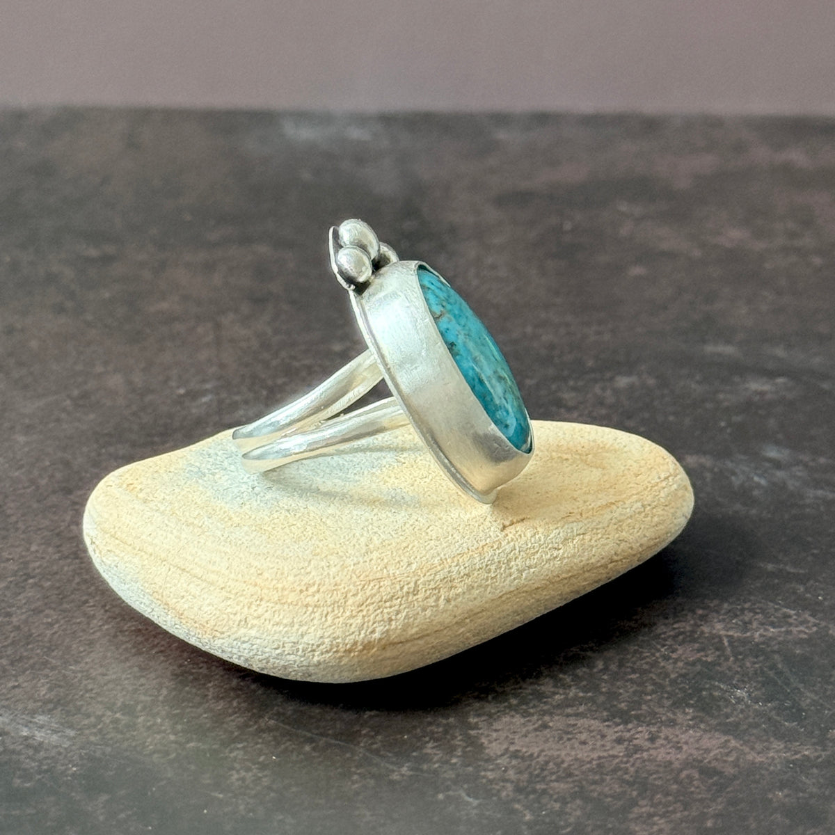 Nacozari turquoise ring, Sterling Silver handmade Size 8.5
