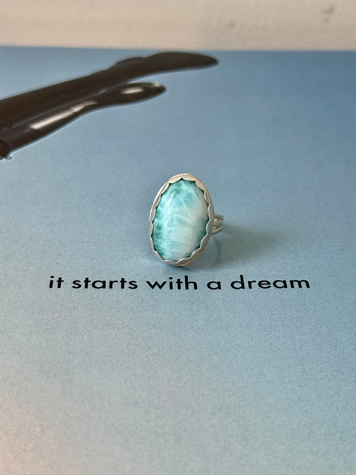 Larimar sterling silver ring, handmade Size 7