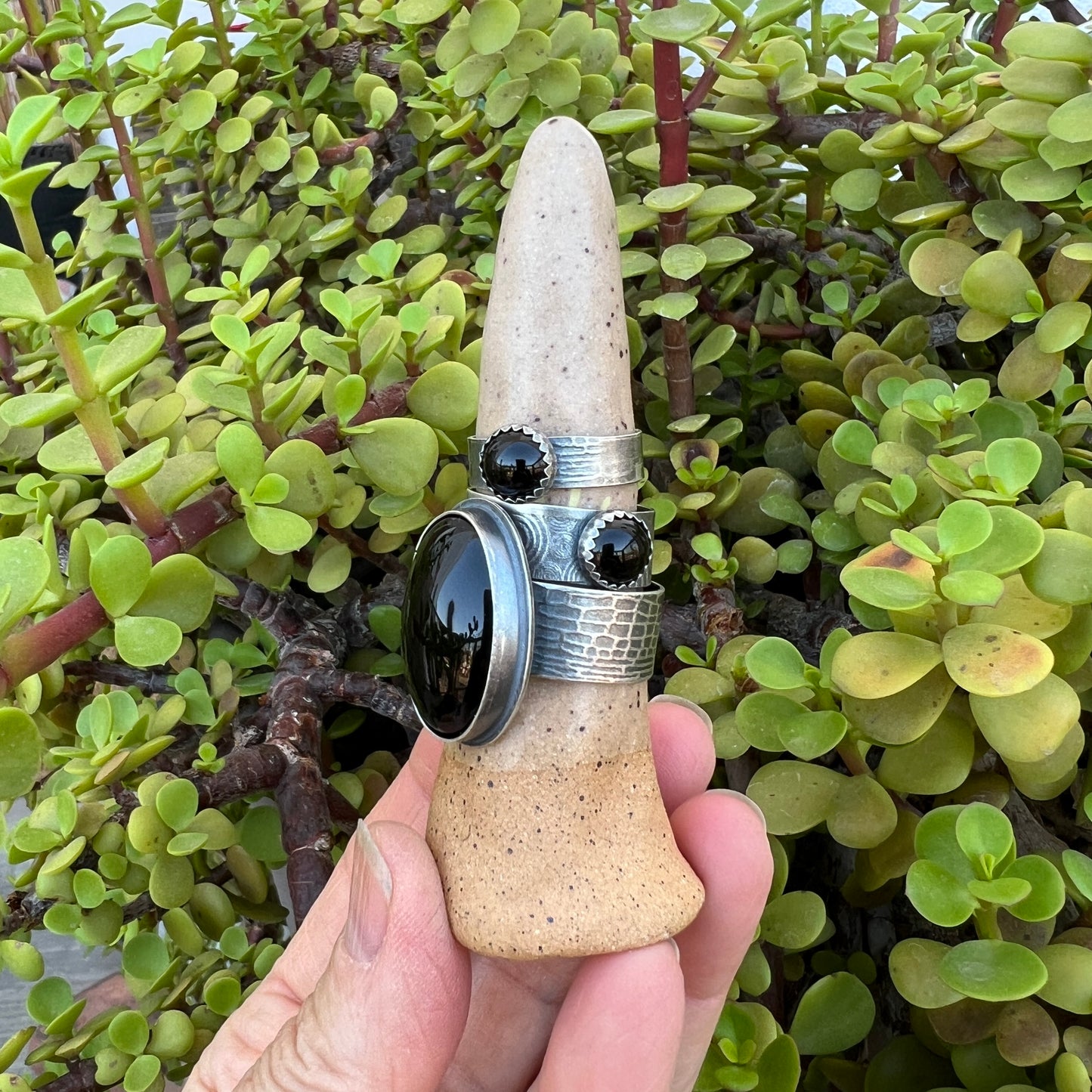 Onyx textured wide band rings: Sterling Silver