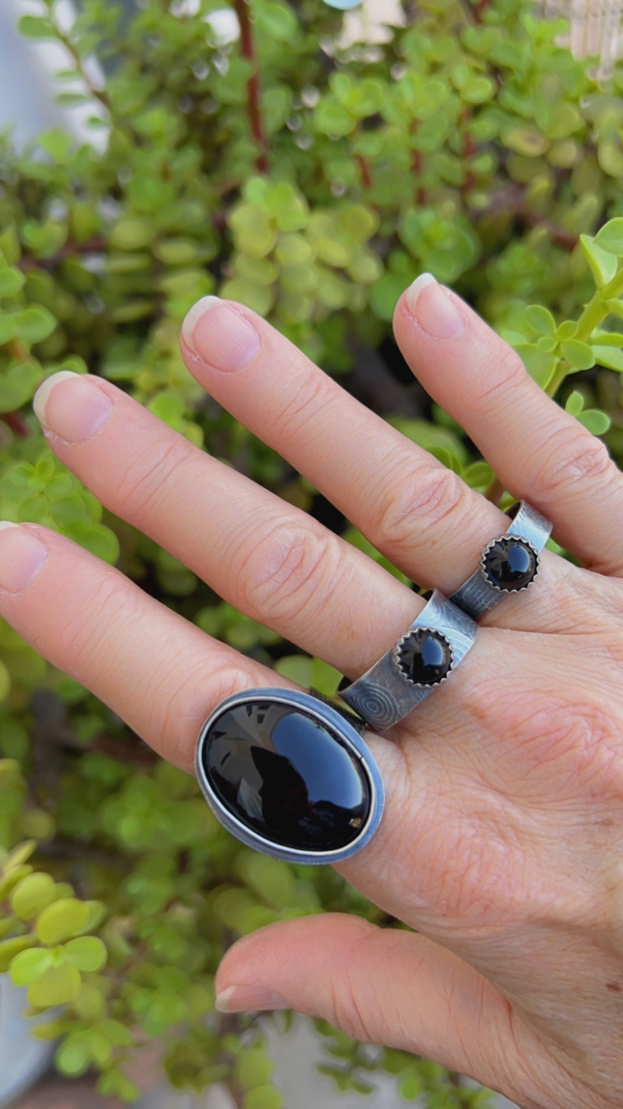 Artisan Onyx Wide Band Ring in Sterling Silver - Size 13