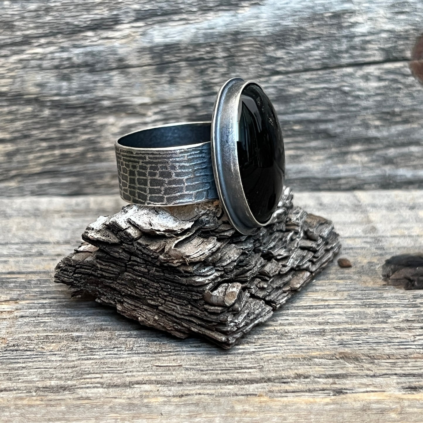 Artisan Onyx Wide Band Ring in Sterling Silver - Size 13