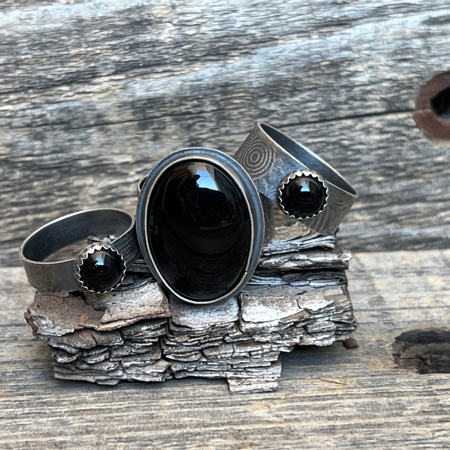 Artisan Onyx Wide Band Ring in Sterling Silver - Size 13