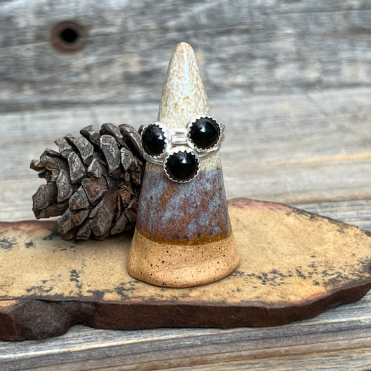 Onyx skinny stacking rings: Sterling Silver