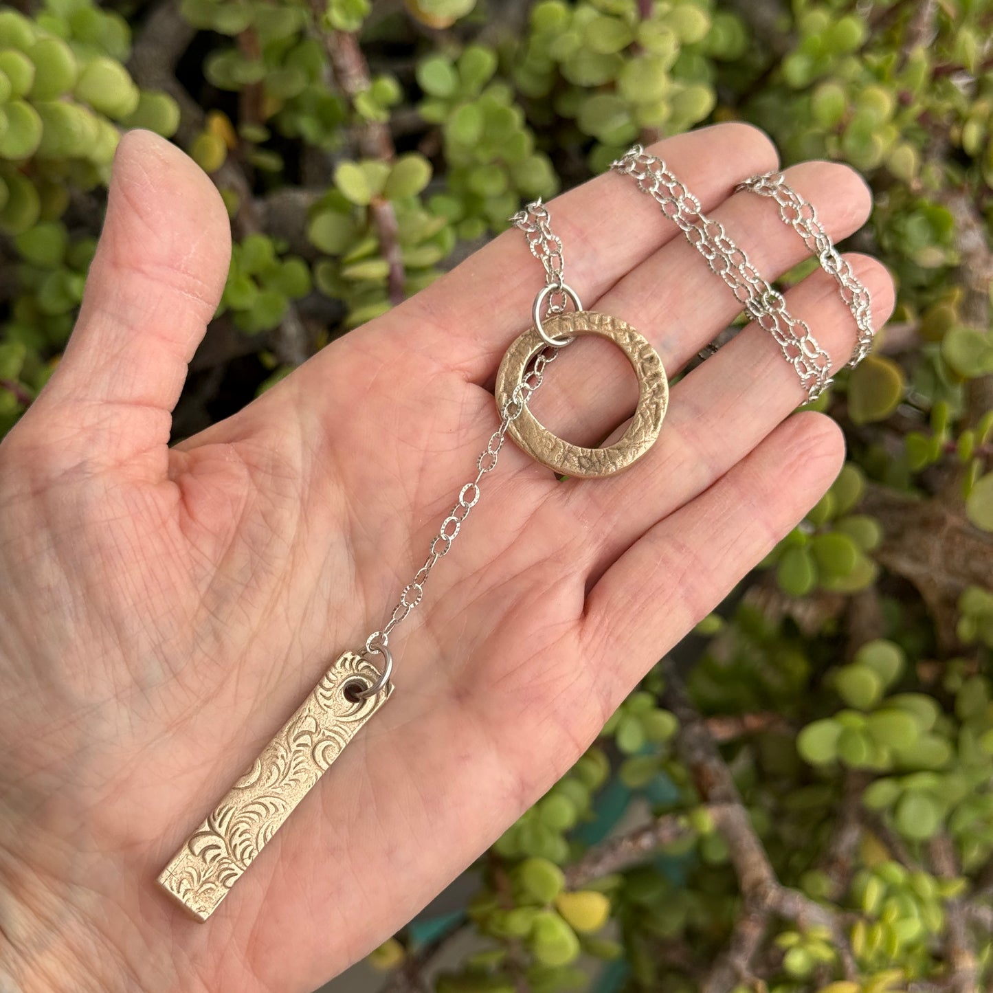 Lariat Necklace: Sterling Silver & Bronze