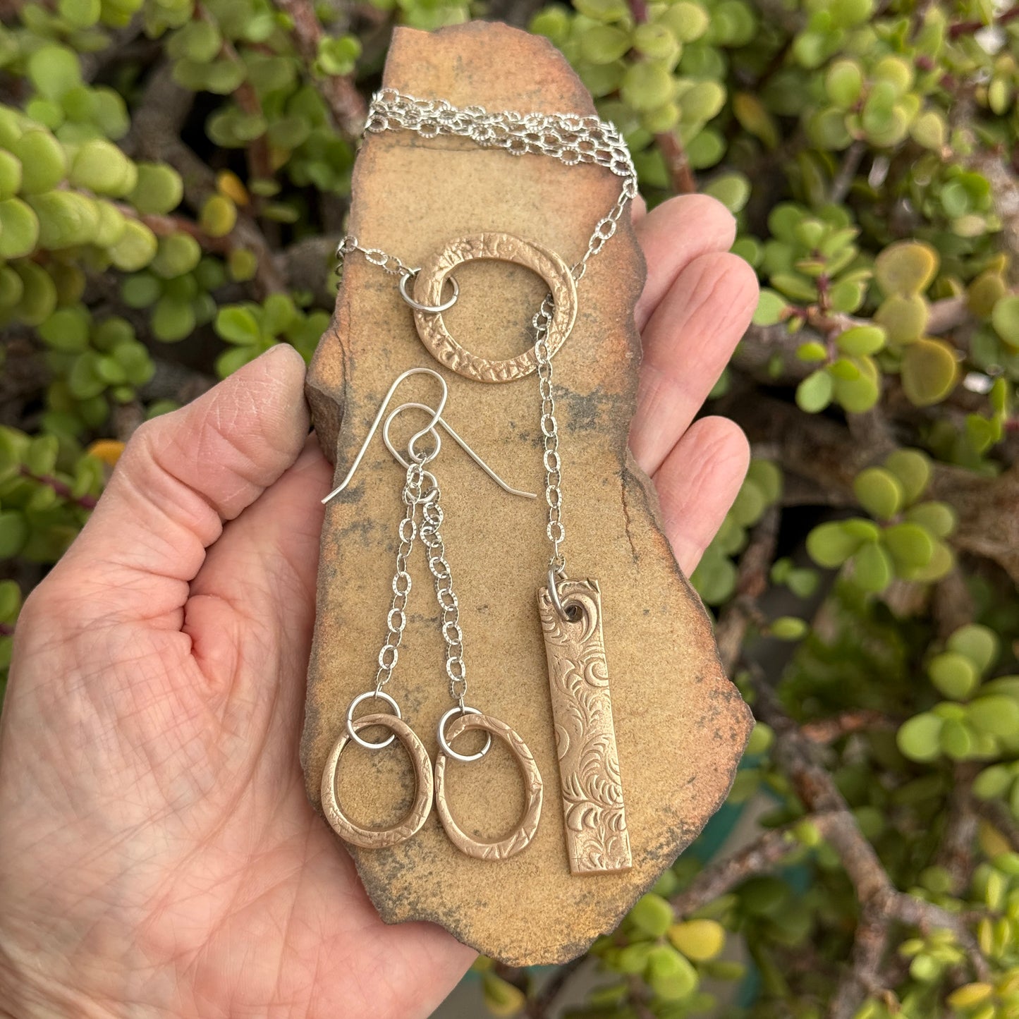 Lariat Necklace: Sterling Silver & Bronze