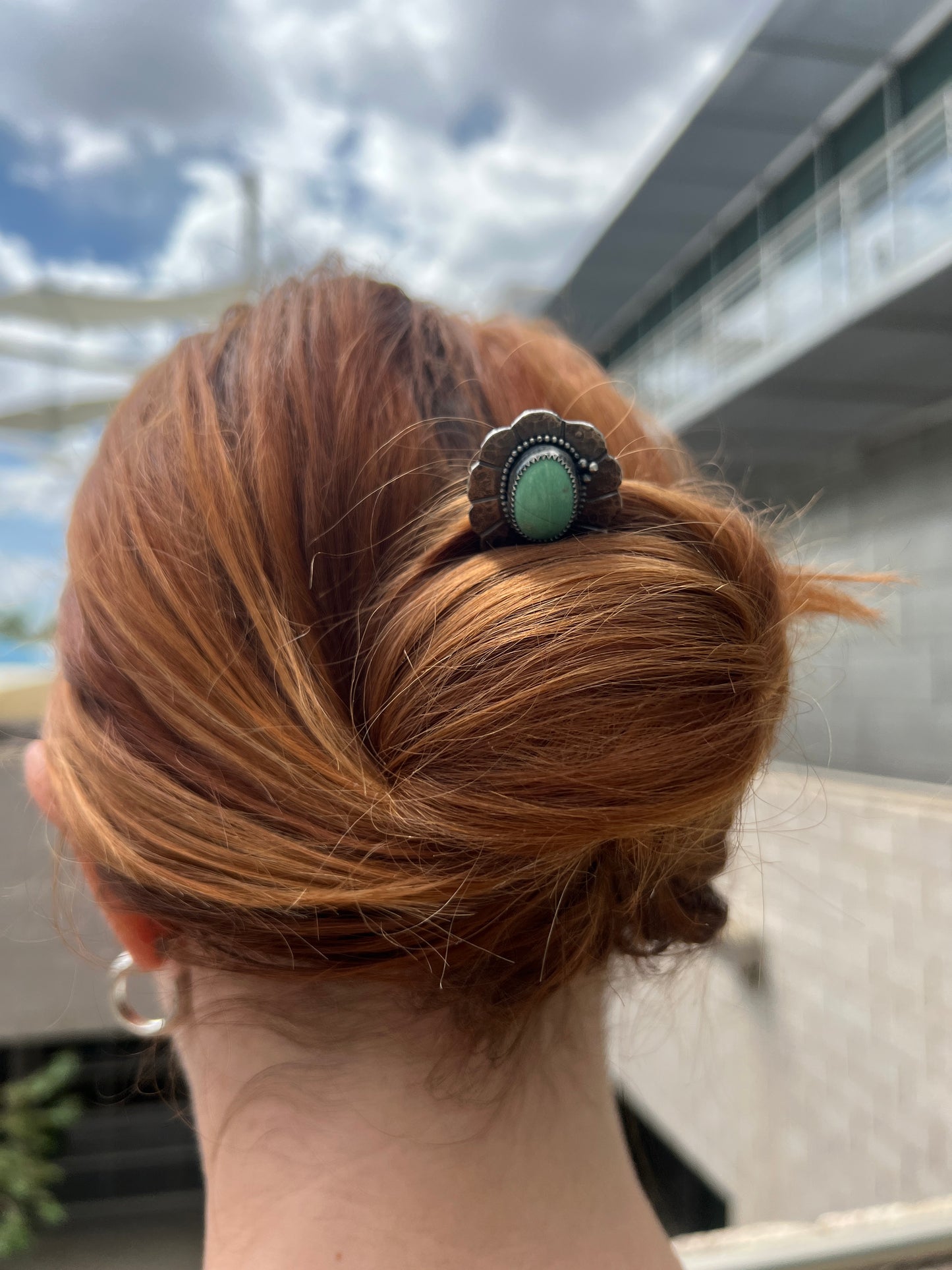 Flower Hair Pin with Lucin Variscite: Handmade Sterling Silver
