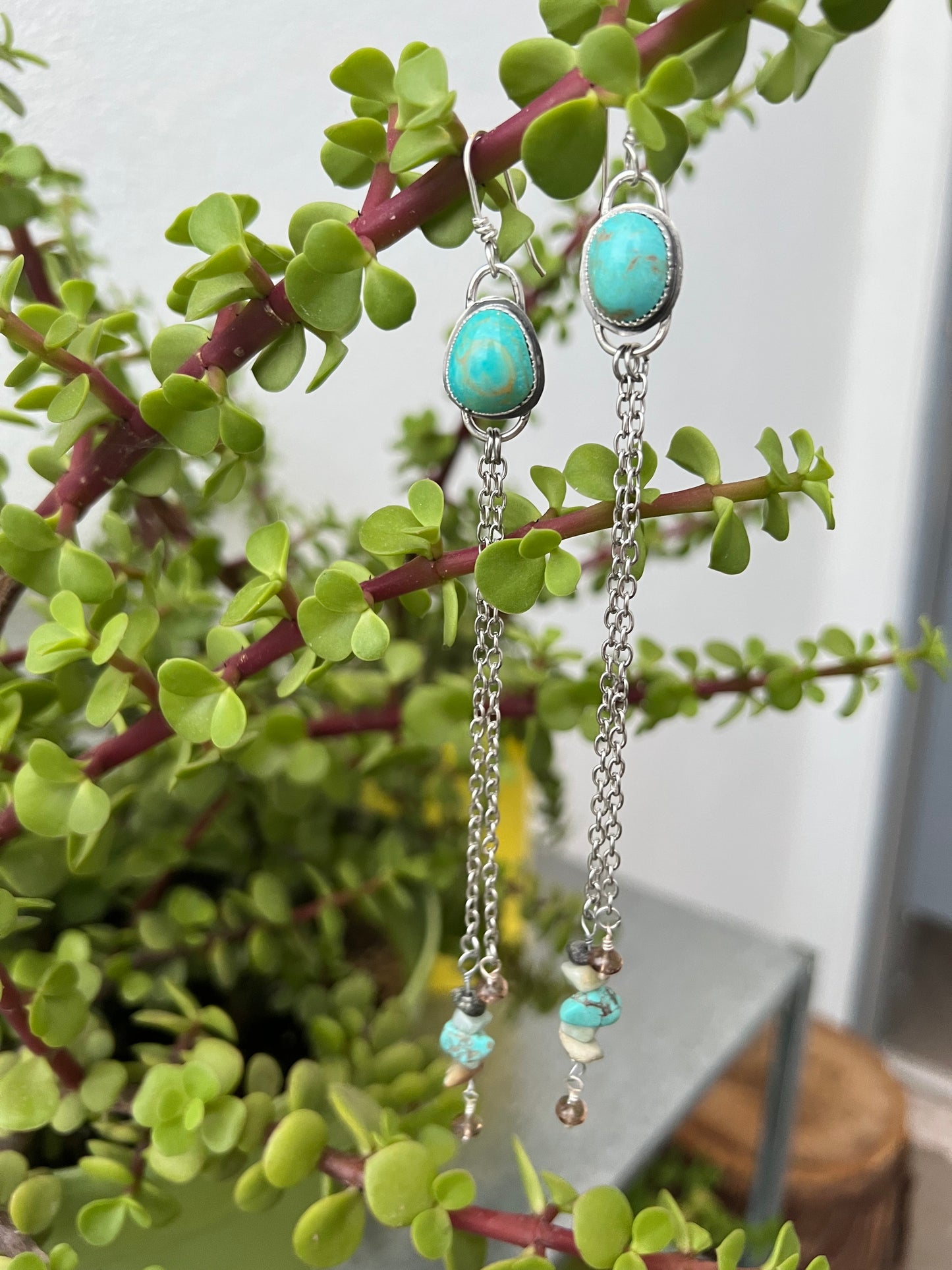 Beachy Chic:  Turquoise Shoulder Duster earrings in Sterling Silver