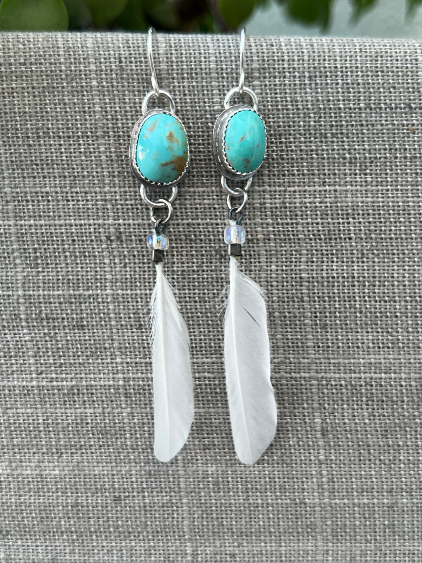 Feathered Turquoise Earrings: Sterling Silver