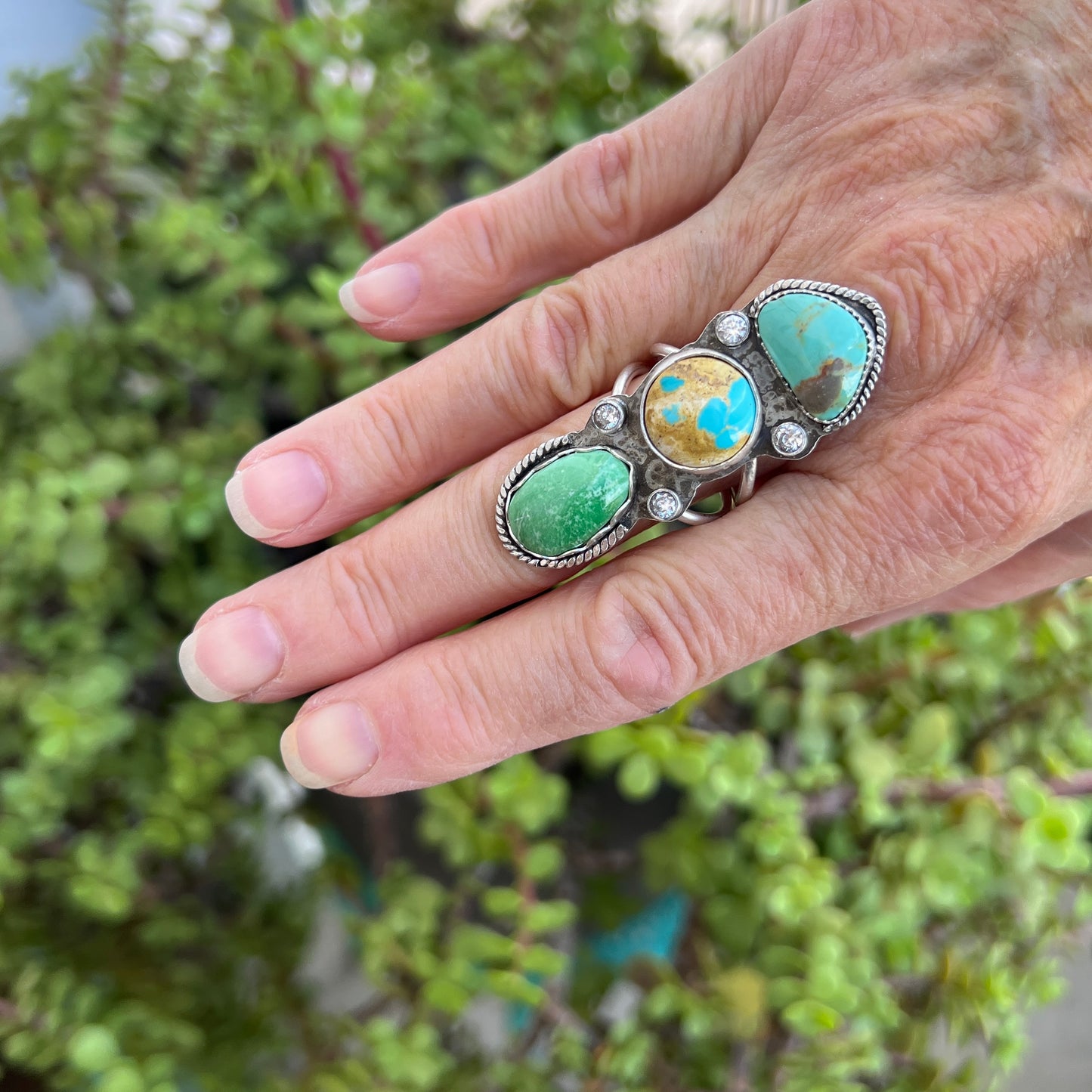 Stunning Triple Stone Ring: Turquoise and Green Variscite