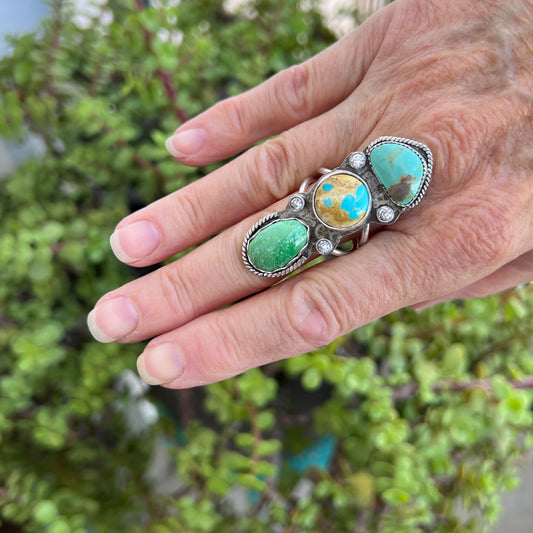 Stunning Triple Stone Ring: Turquoise and Green Variscite