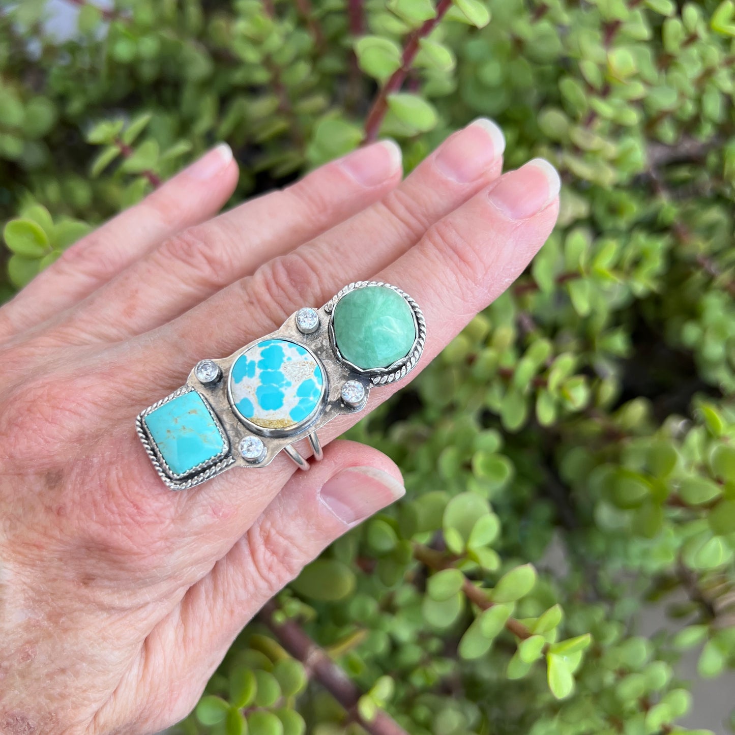Stunning Triple Stone Ring: Turquoise and Green Variscite