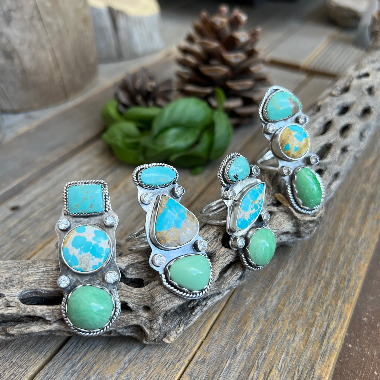 Stunning Triple Stone Ring: Turquoise and Green Variscite