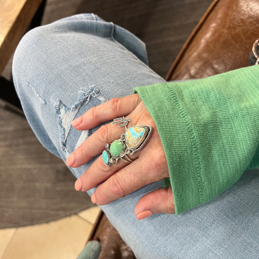 Triple Stone Ring: Turquoise and Utah Variscite