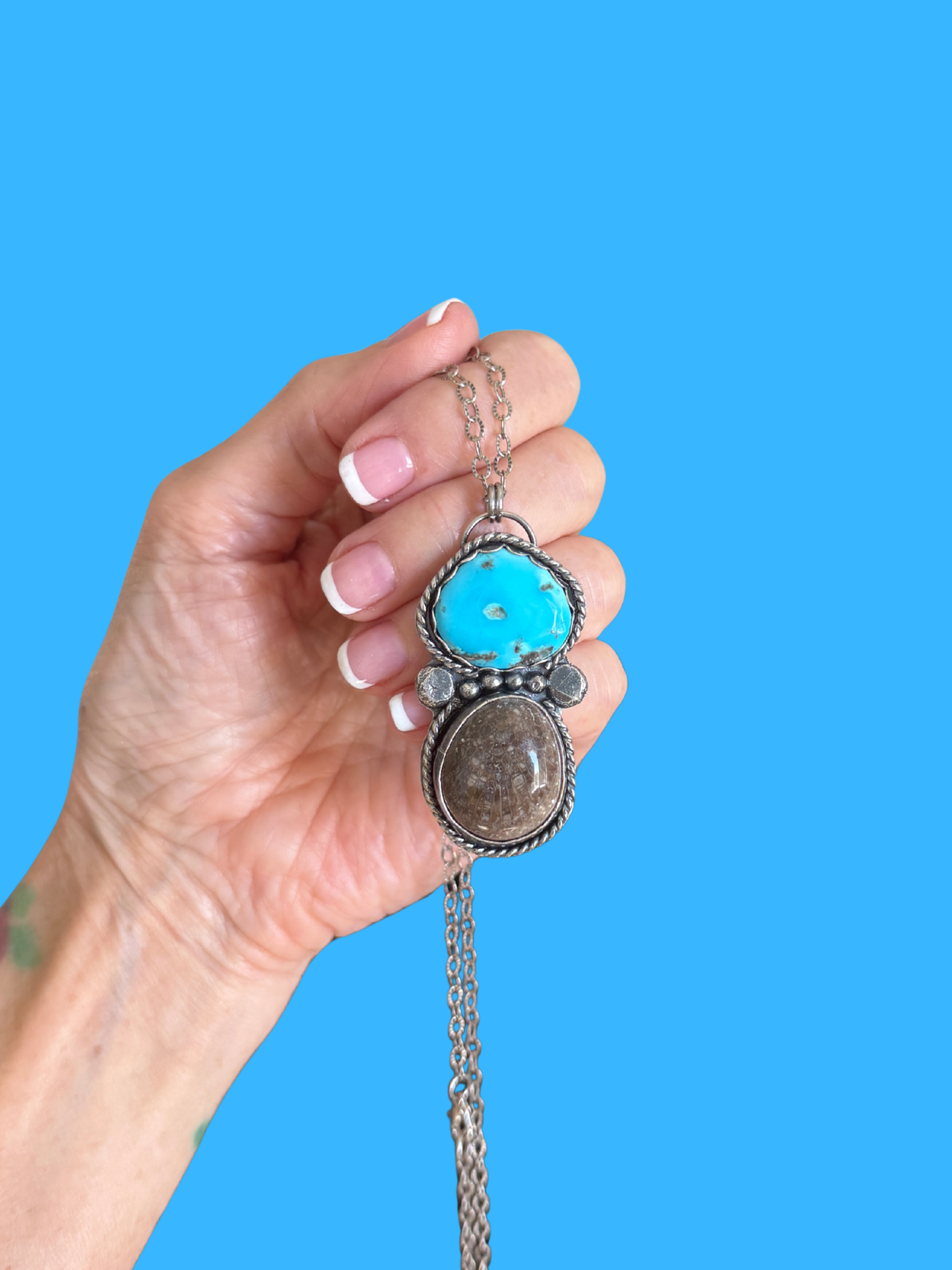 Arizona Turquoise & Michigan Petosky Stone Sterling Silver necklace