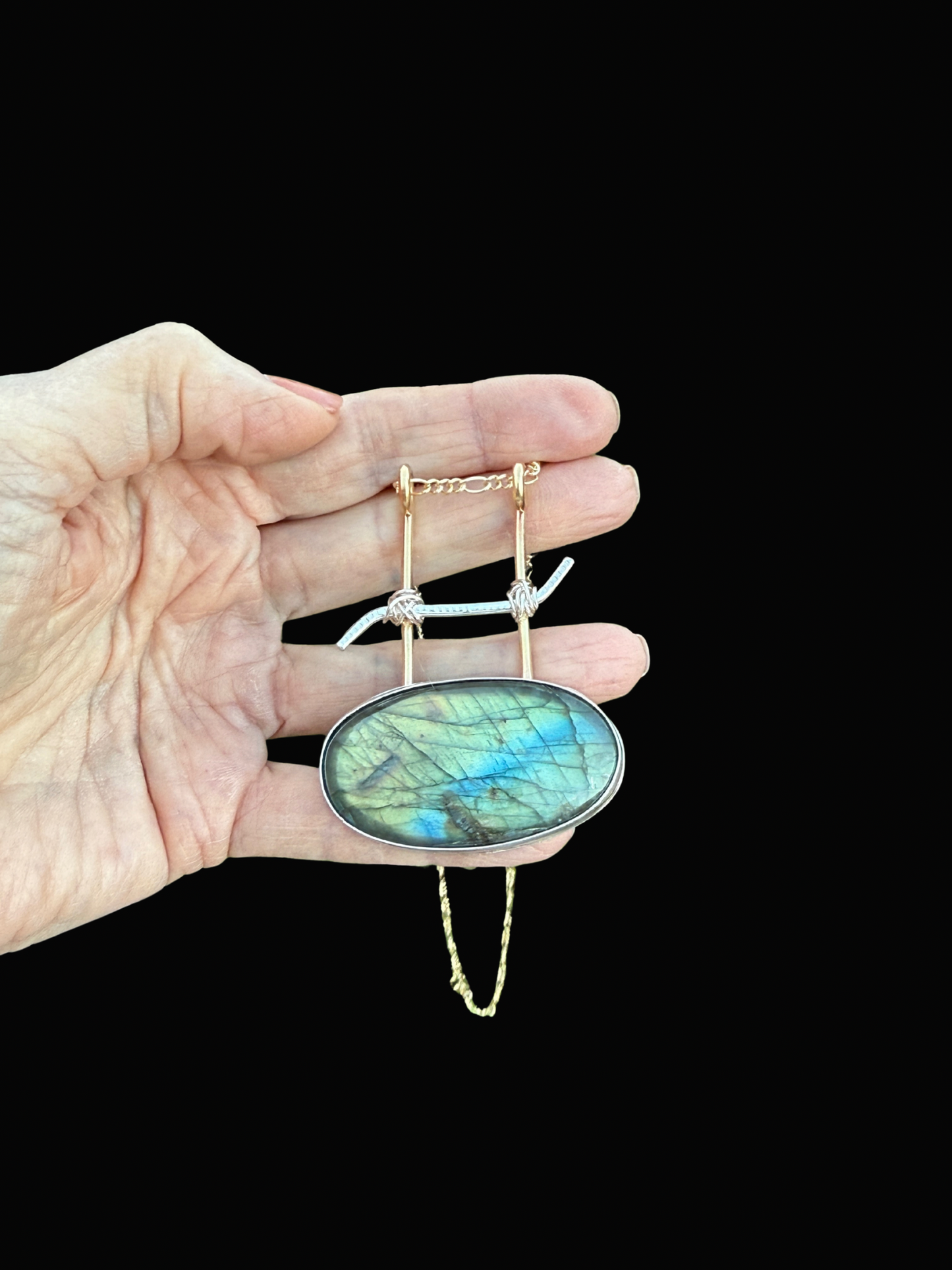 Flashy Labradorite gold and silver necklace