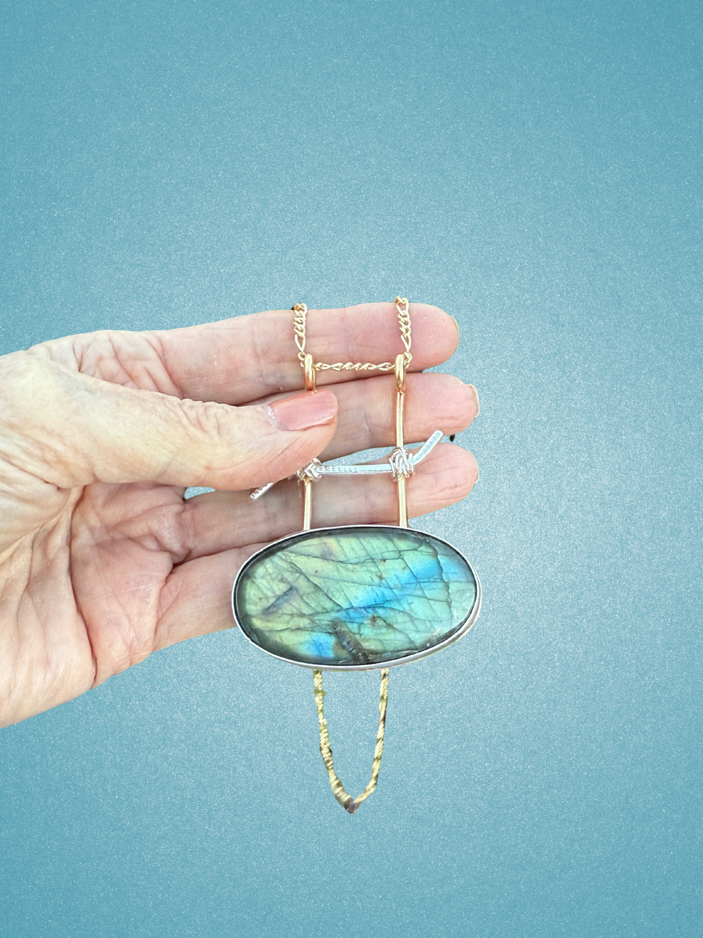 Flashy Labradorite gold and silver necklace