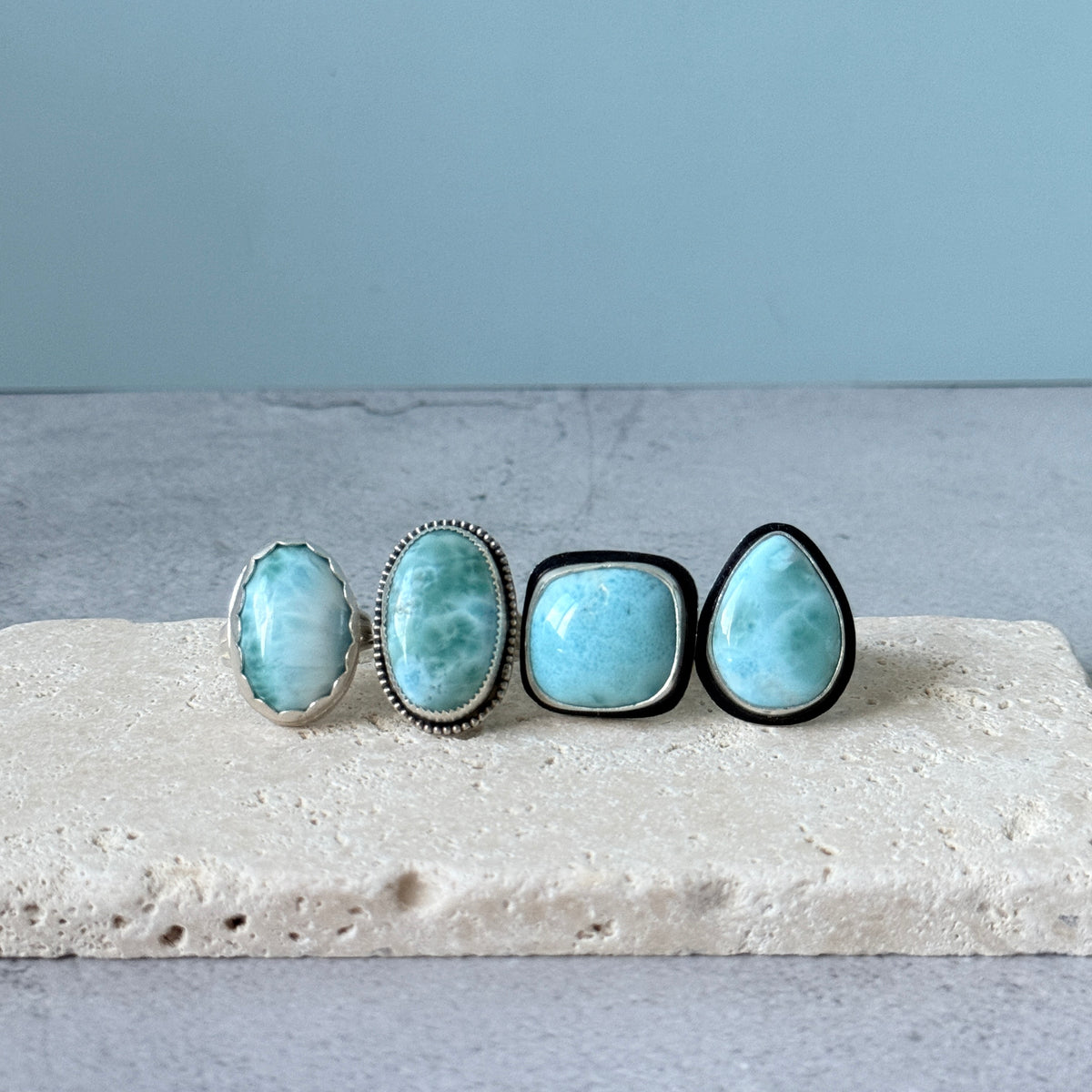 Larimar large square sterling silver ring, handmade Size 9
