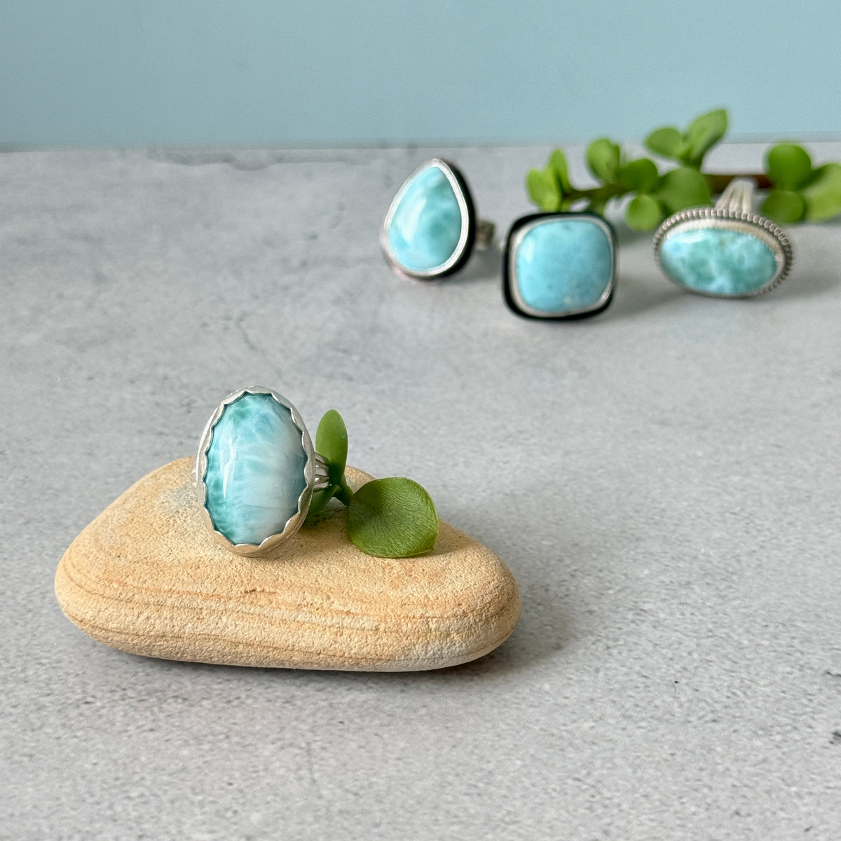 Larimar sterling silver ring, handmade Size 7