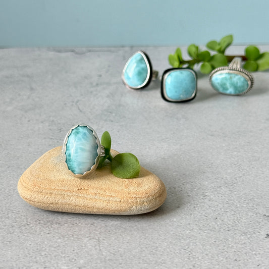 Larimar sterling silver ring, handmade Size 7