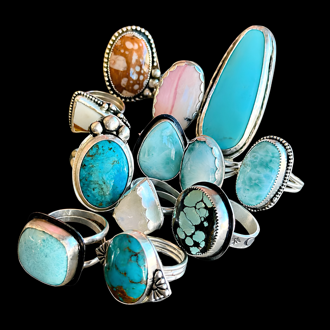 Larimar large square sterling silver ring, handmade Size 9