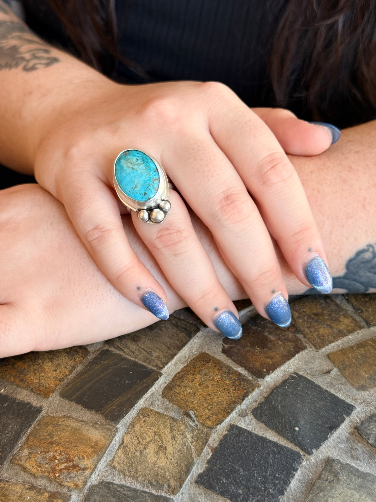 Nacozari turquoise ring, Sterling Silver handmade Size 8.5