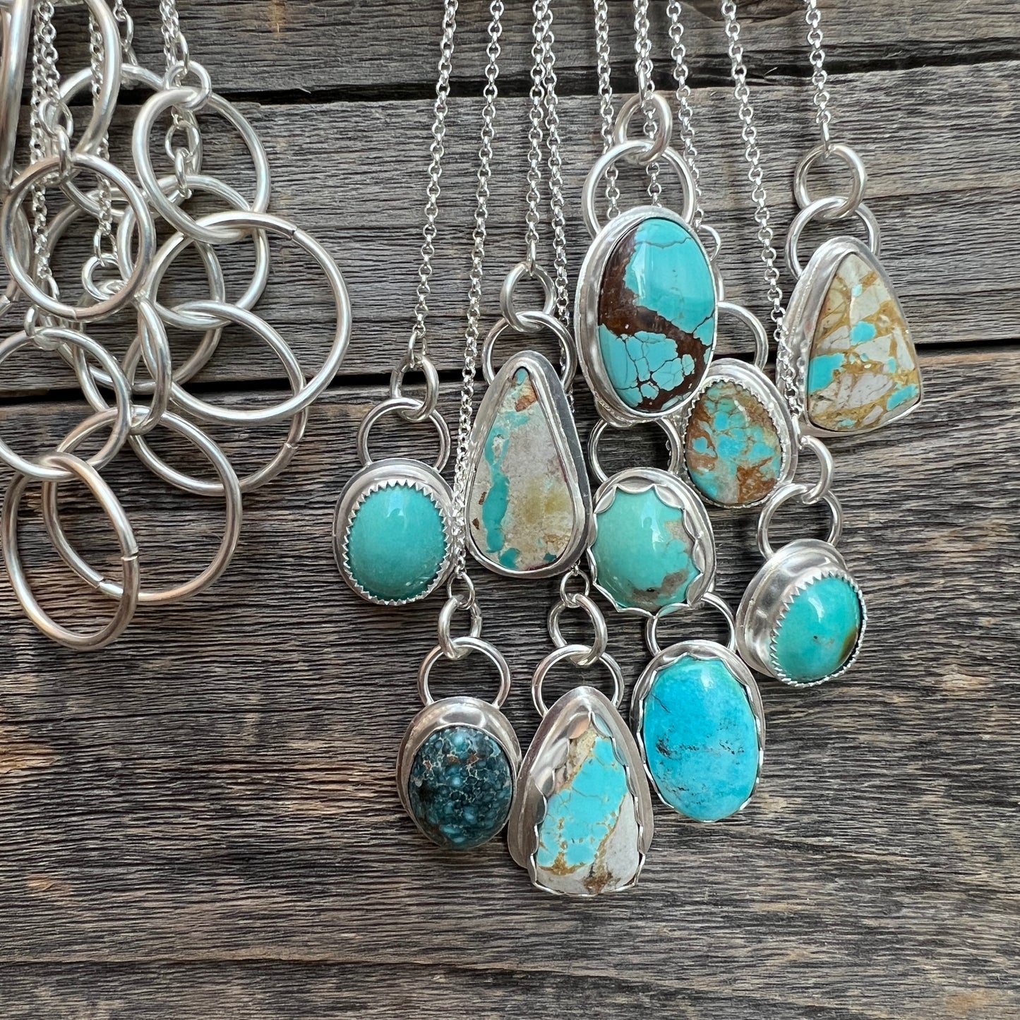 Nevada Turquoise Sterling Silver adjustable lariat necklaces, Handmade