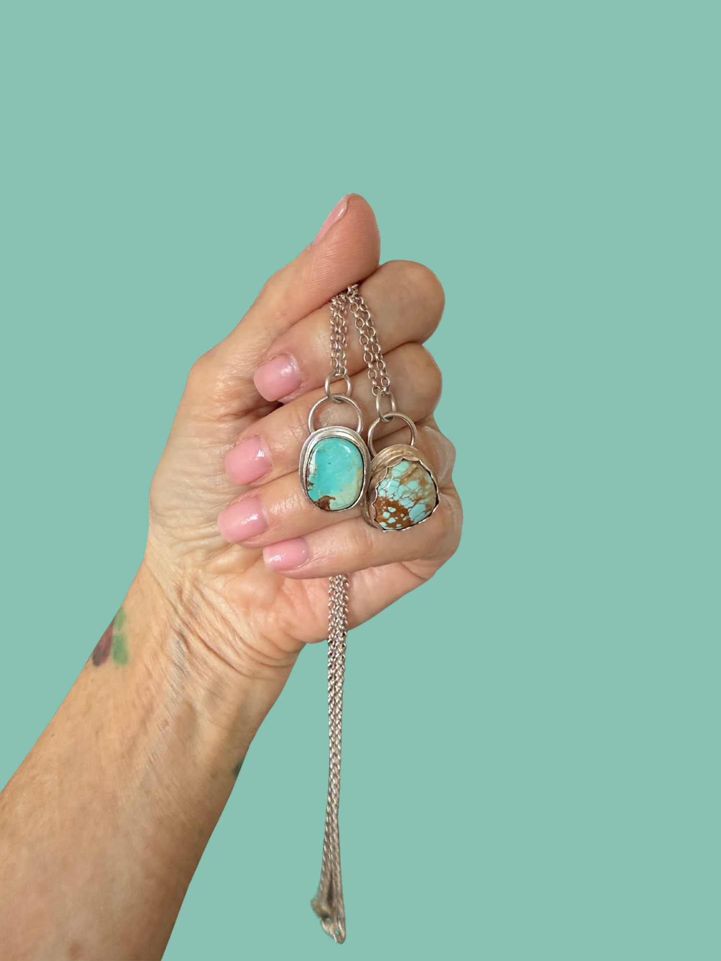 Minimalist Sterling Silver Necklace with Natural Turquoise